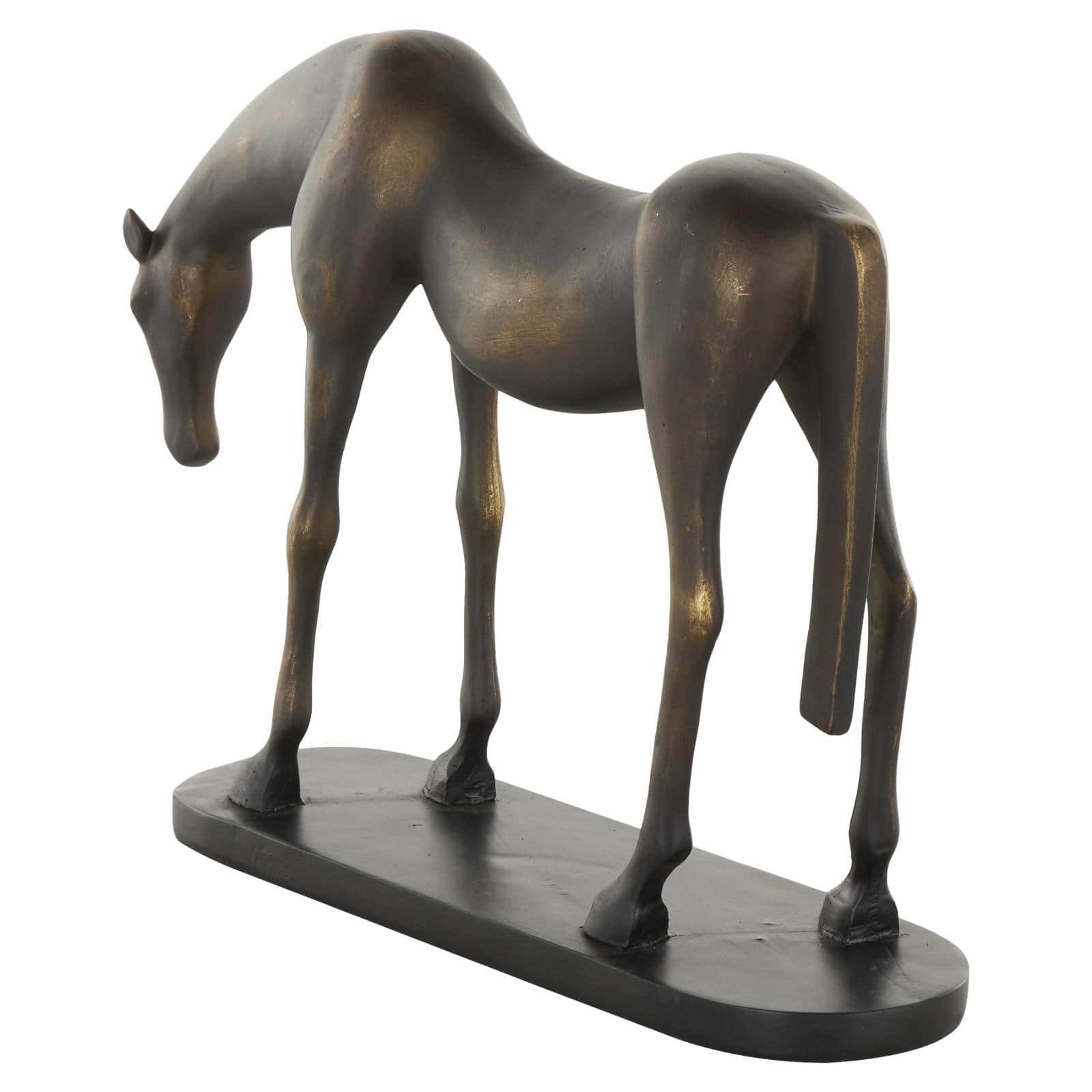 11.5" Bronze & Brushed Gold Polystone Horse Sculpture with Black Oval Base