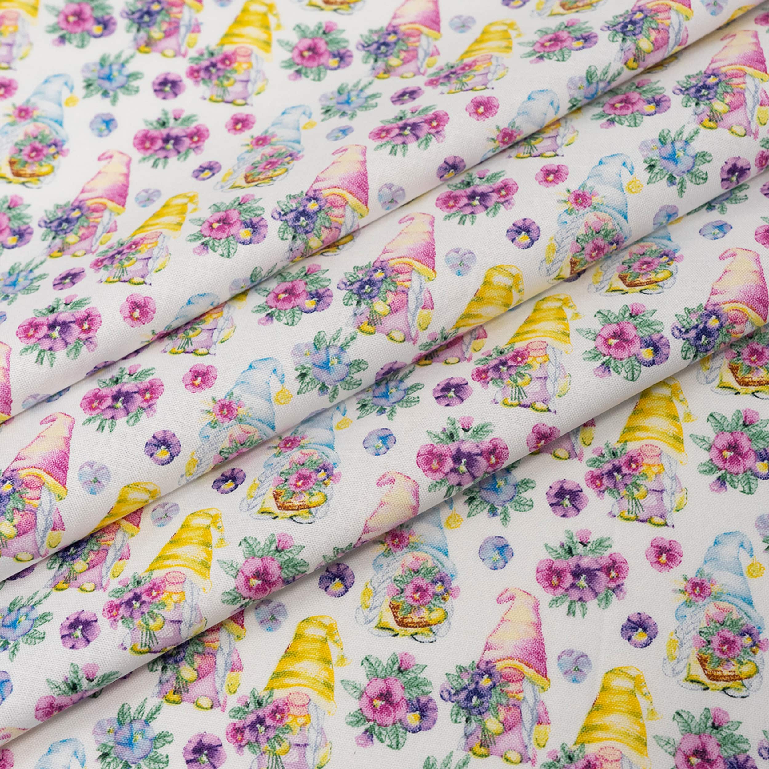 SINGER Gnomes & Morning Glory Cotton Fabric