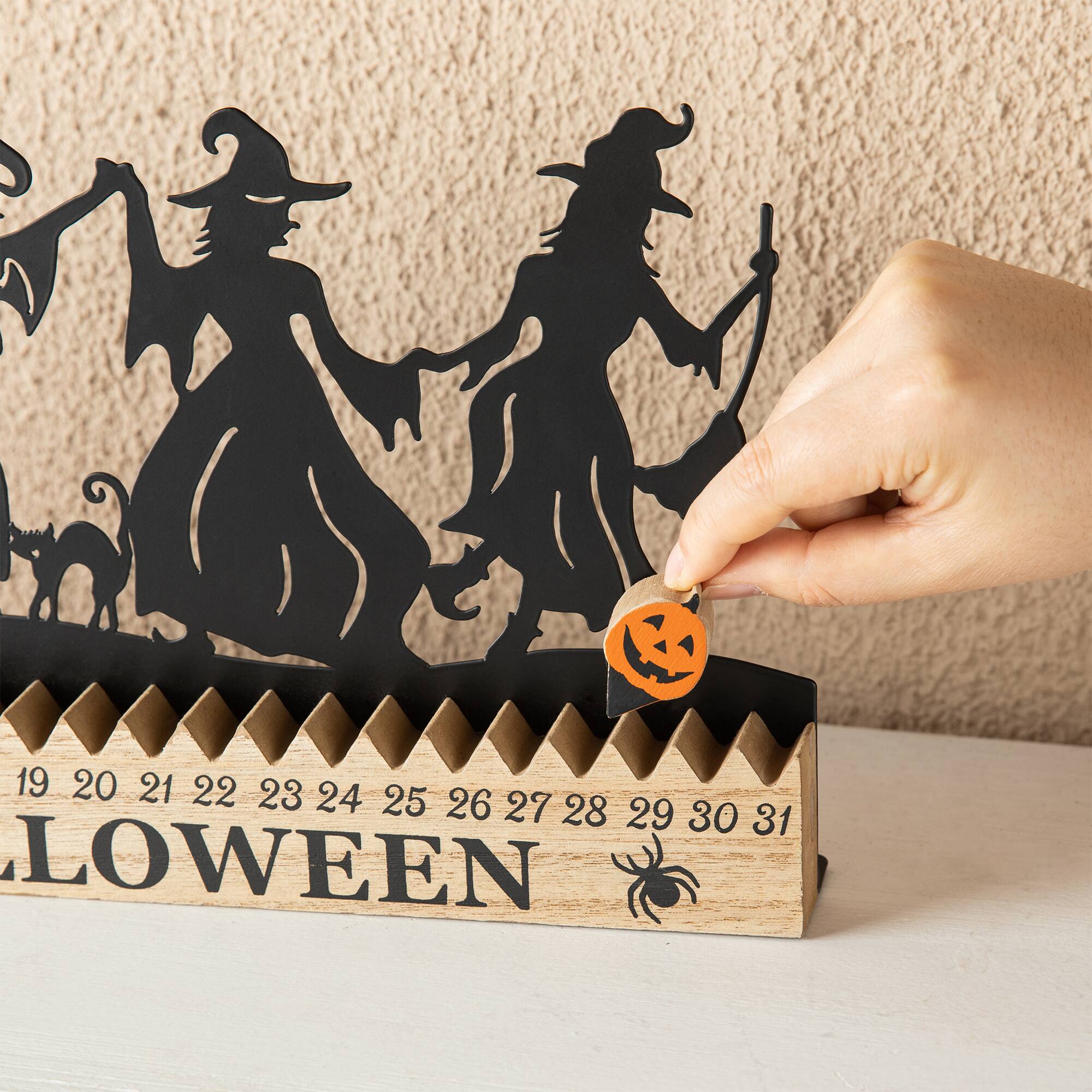 Glitzhome® 18" Halloween Dancing Witch Silhouette Countdown Table Sign