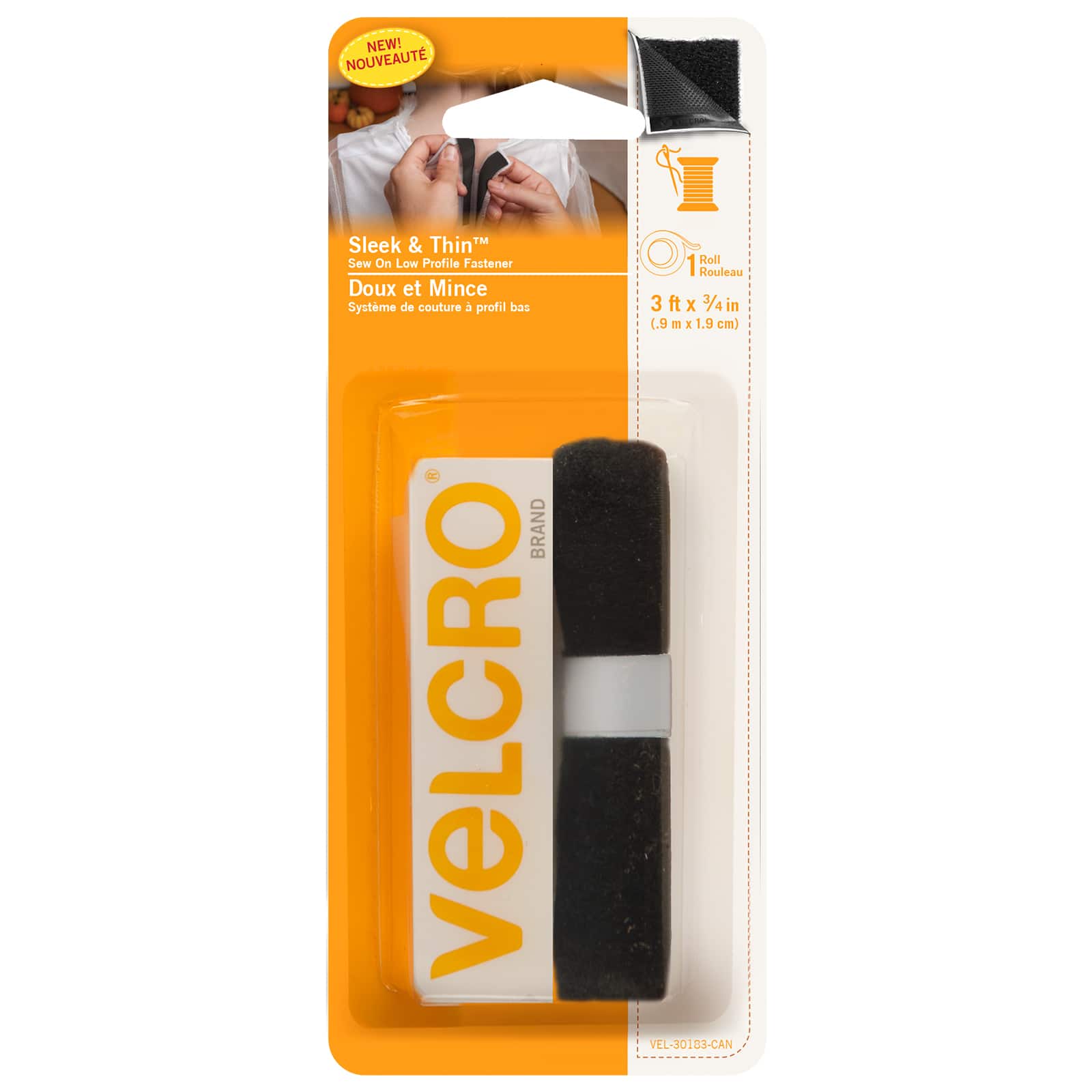 VELCRO Brand For Fabrics Sew On Fabric Tape, No Ironing or Gluing 30in x  5/8in Roll Black