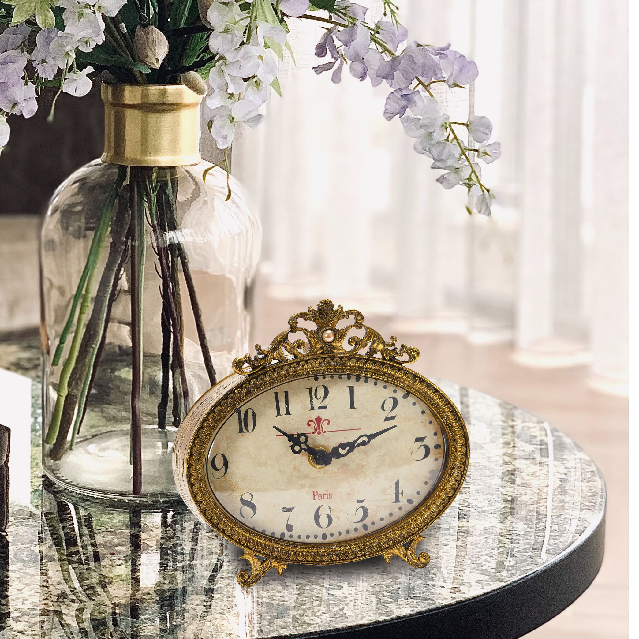 Hello Honey&#xAE; 6.5&#x22; Distressed Pewter Mantel Clock