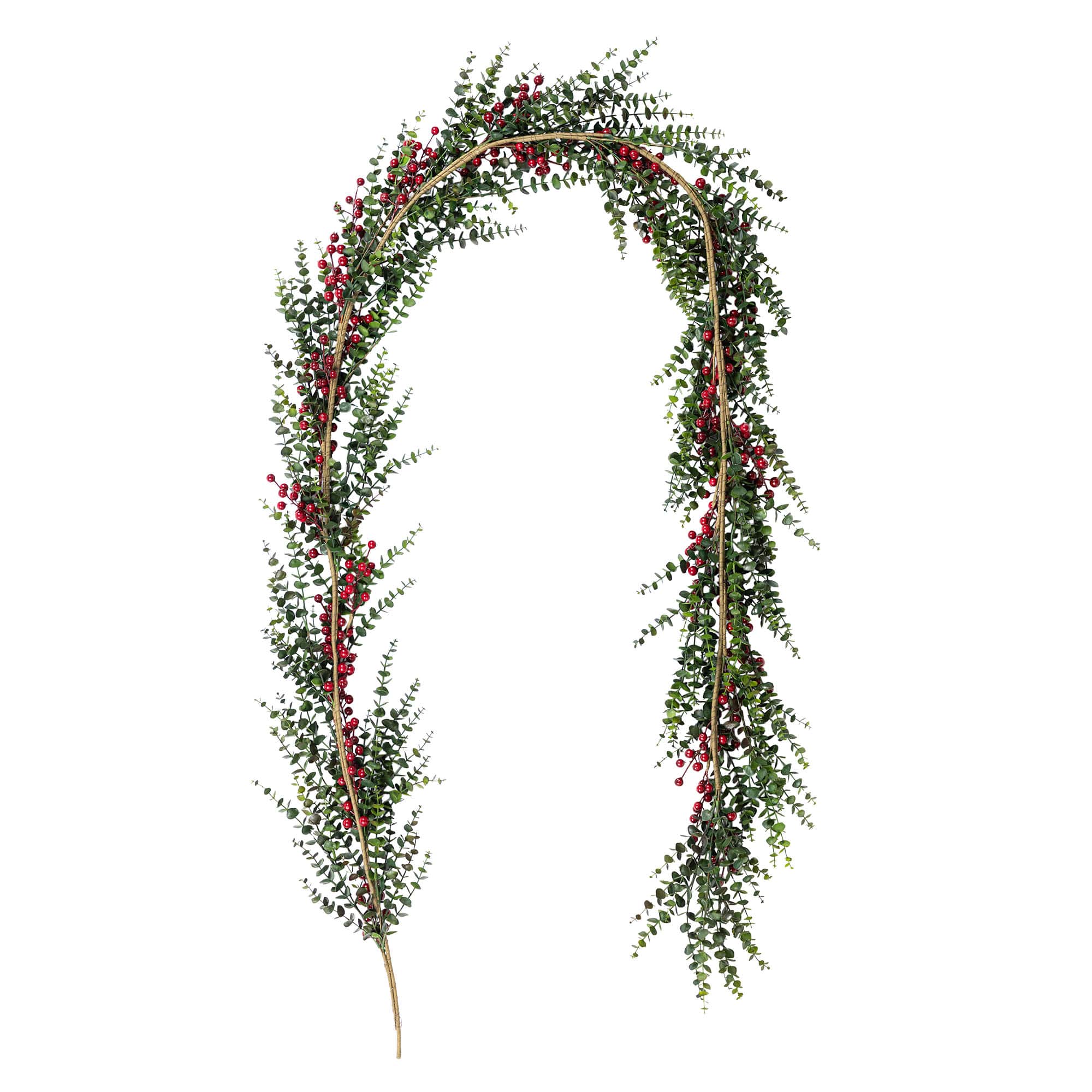 Glitzhome&#xAE; 9ft Christmas Greenery Eucalyptus Garland with Red Berries