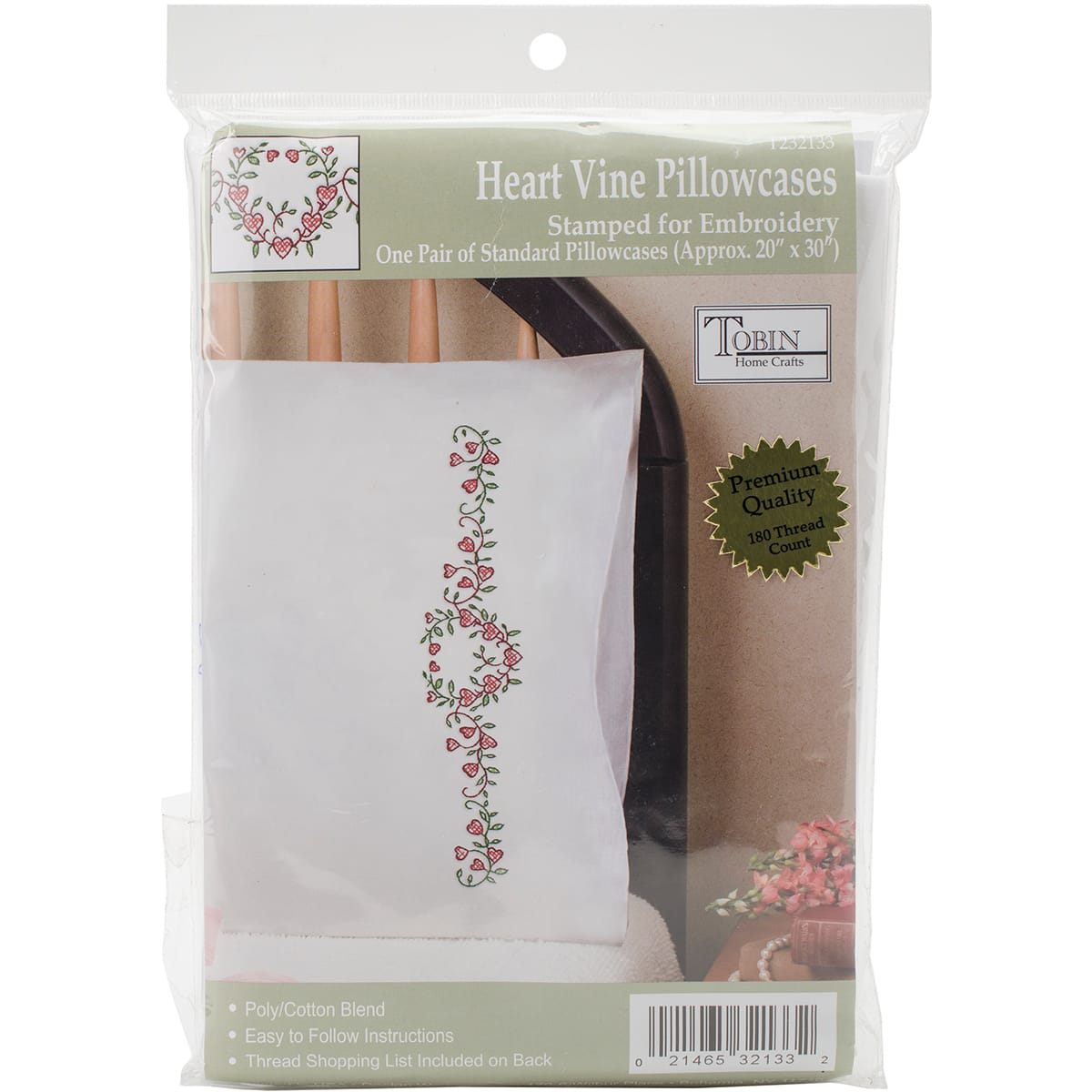 Tobin Stamped For Embroidery Heart Vine Pillowcase Set