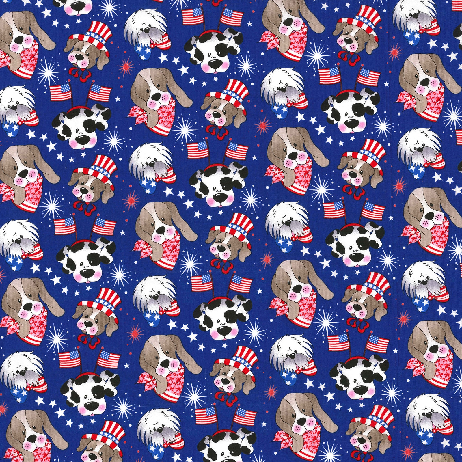 Fabric Traditions Blue Patriotic Pups Novelty Cotton Fabric