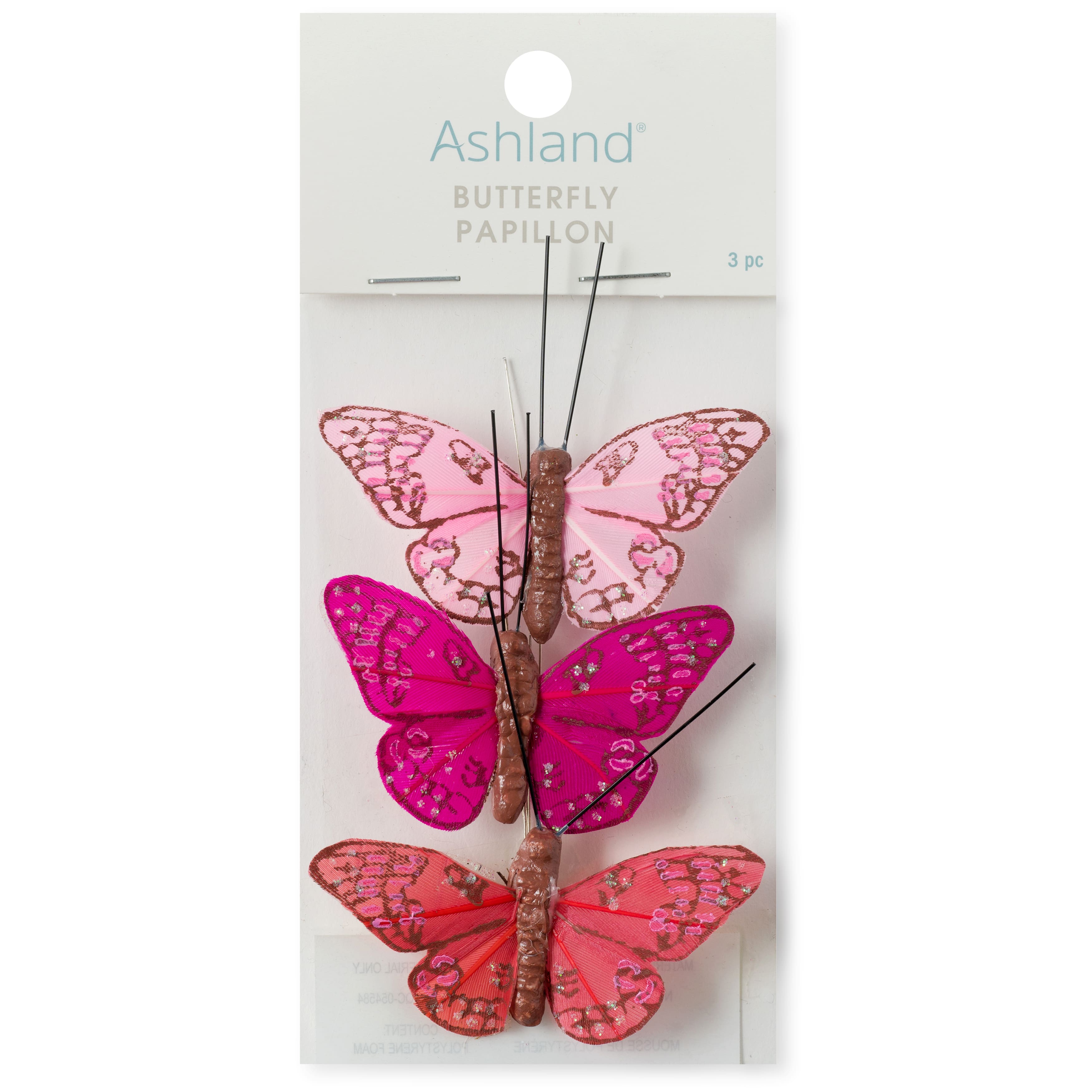 16 Packs: 3 ct. (48 total) Mini Pink Feather Butterflies by Ashland®