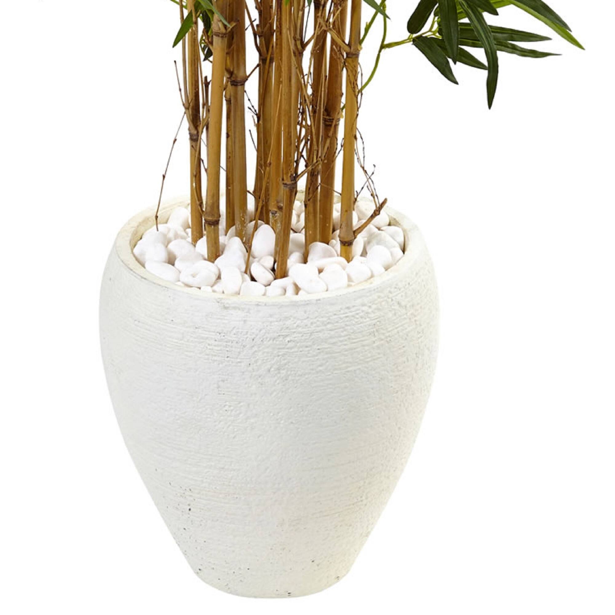 4ft. Bamboo Tree in White Oval Planter