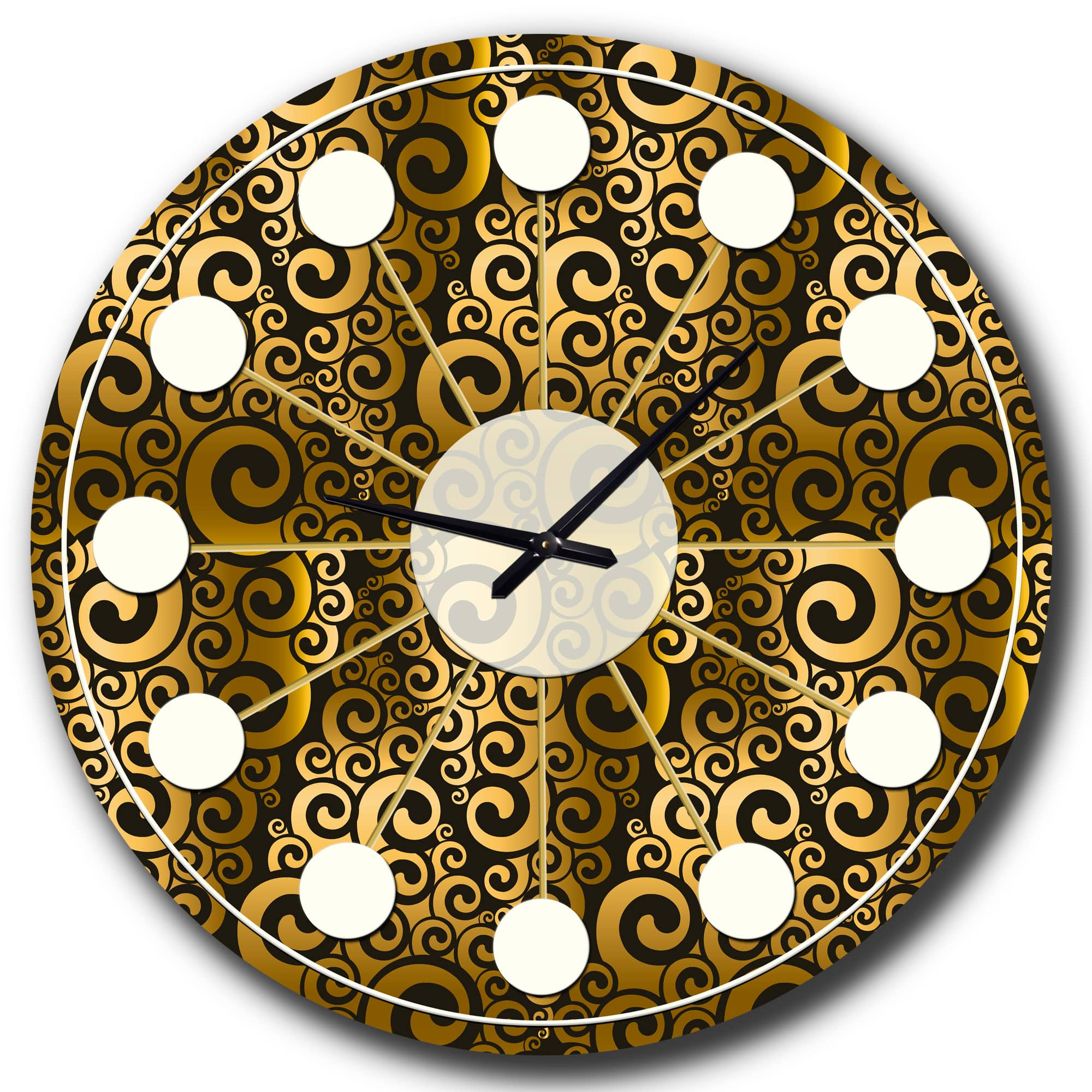 Designart 'Gold And Black Swirl I Mid-Century Modern Wall Clock