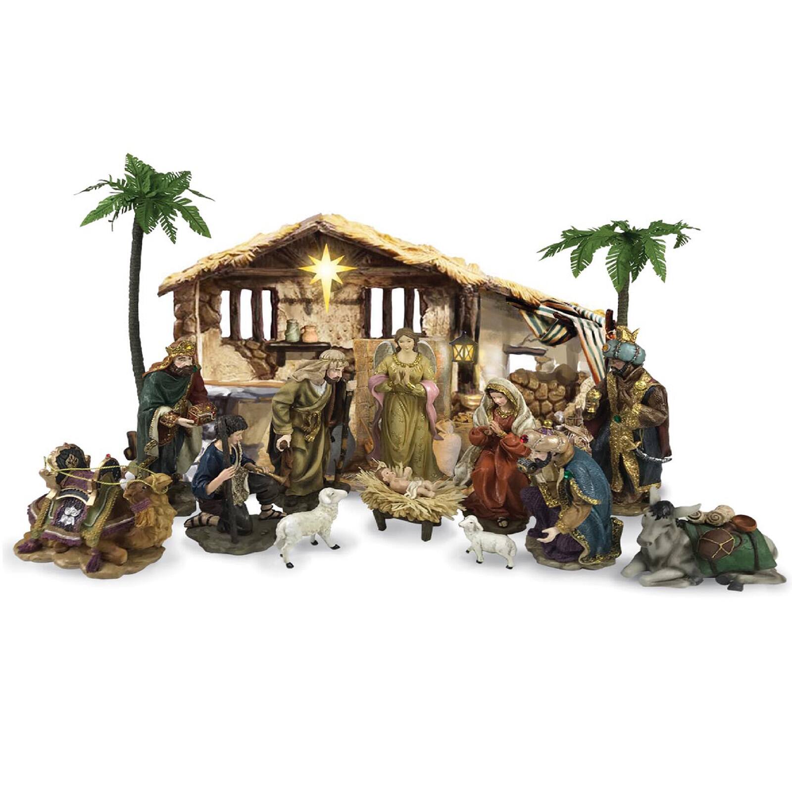 Santa's Workshop Nativity With Led Light Set