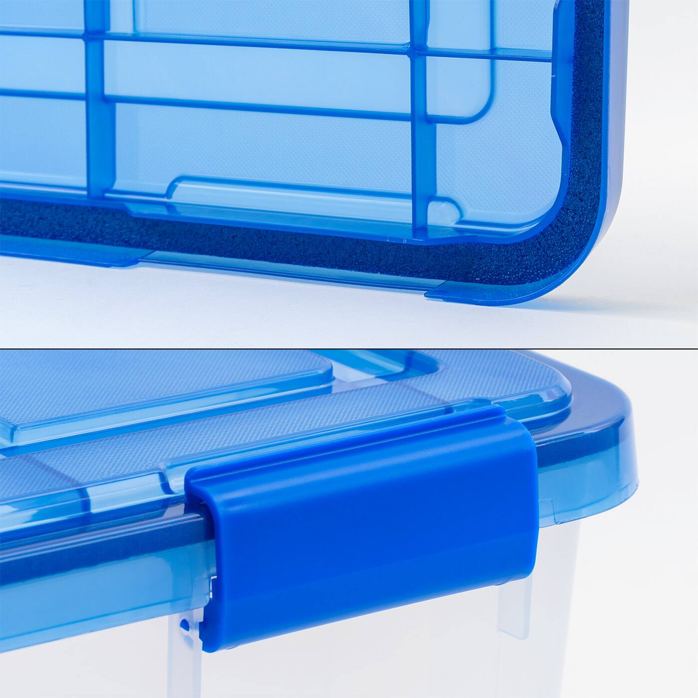 IRIS 15gal. Clear Plastic Storage Boxes with Blue Lid, 4ct.