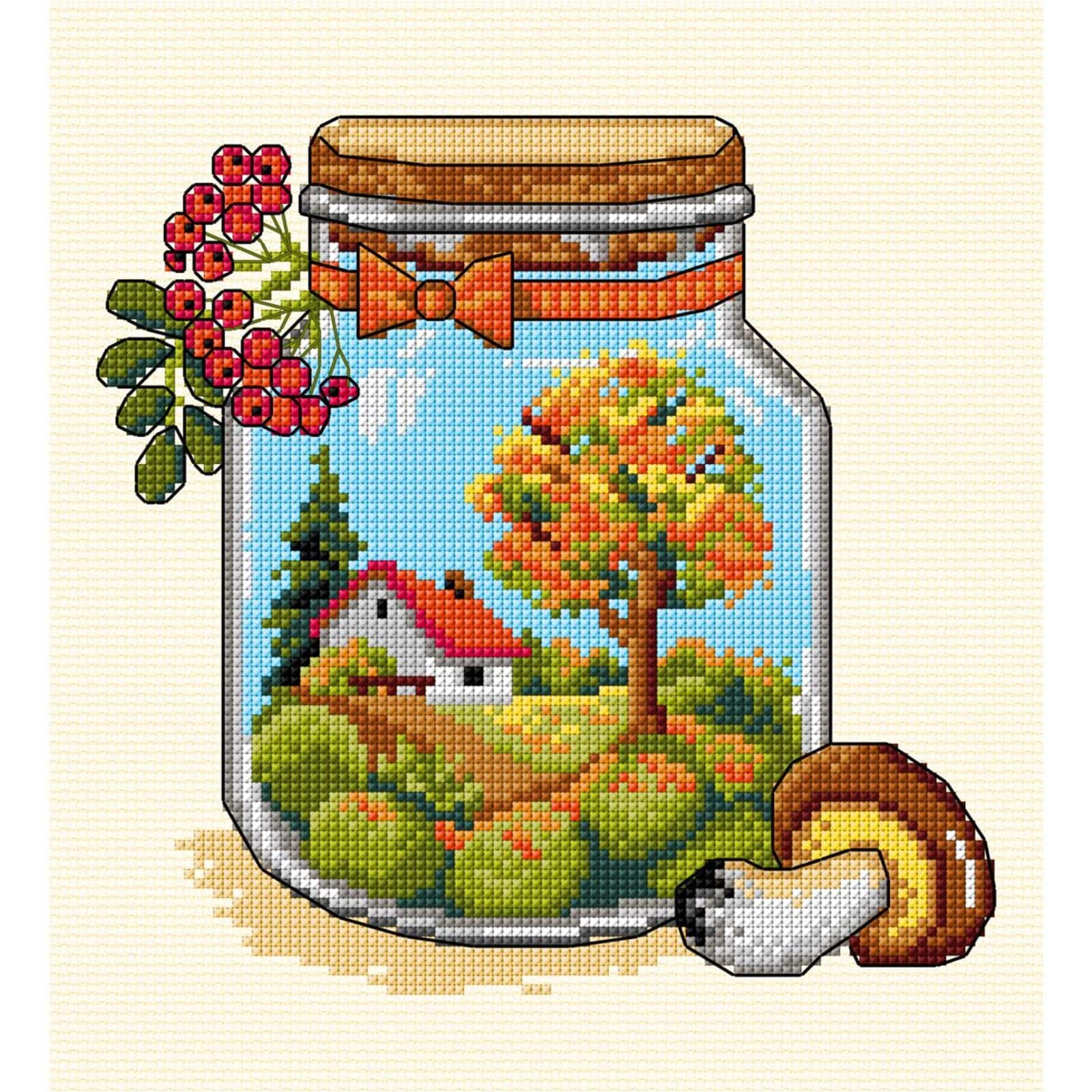 Orchidea Complete Counted Cross Stitch Kit Autumn Jar