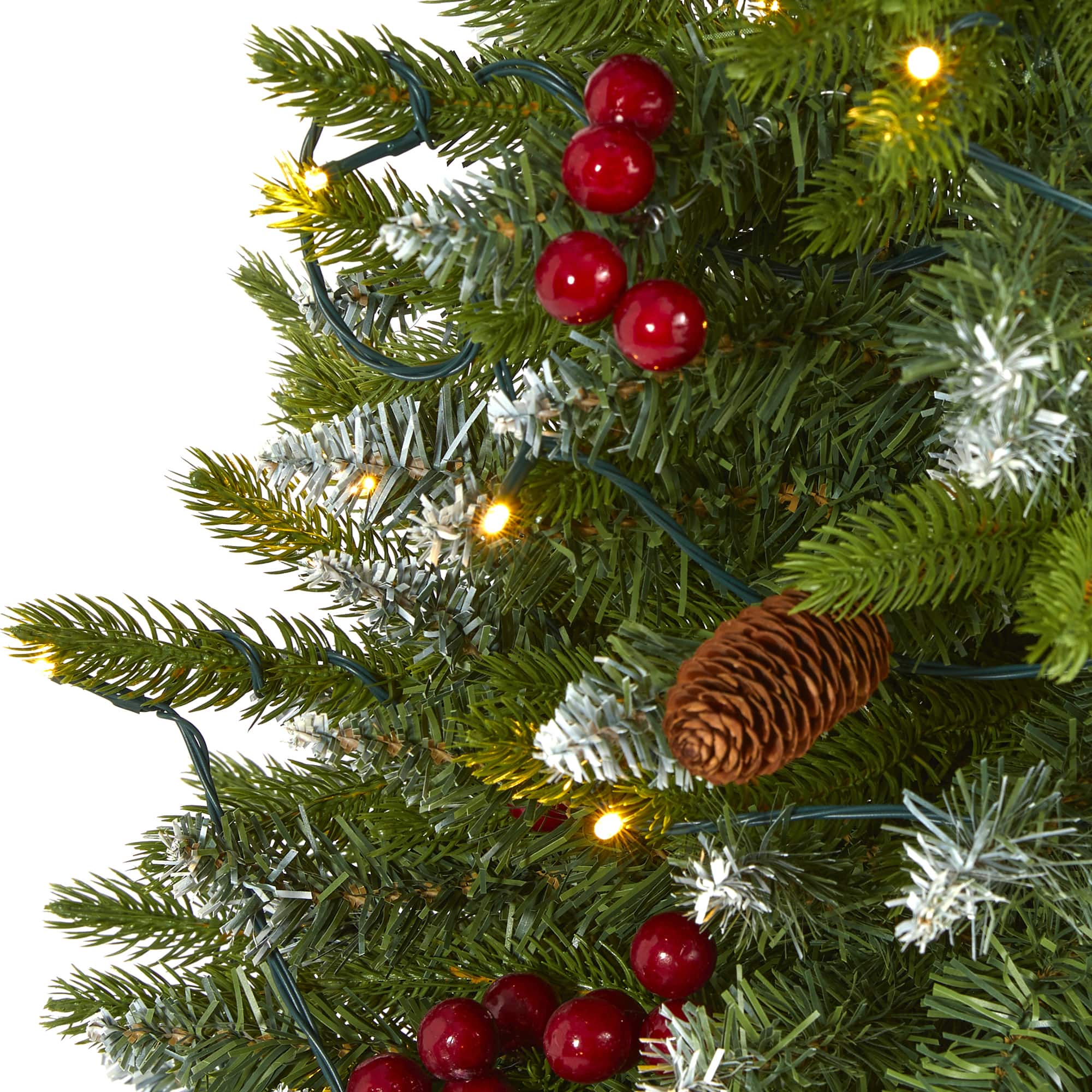 4ft. Pre-Lit Snow Tipped Portland Spruce Artificial Christmas Tree with Frosted Berries and Pinecones, Clear LED Lights