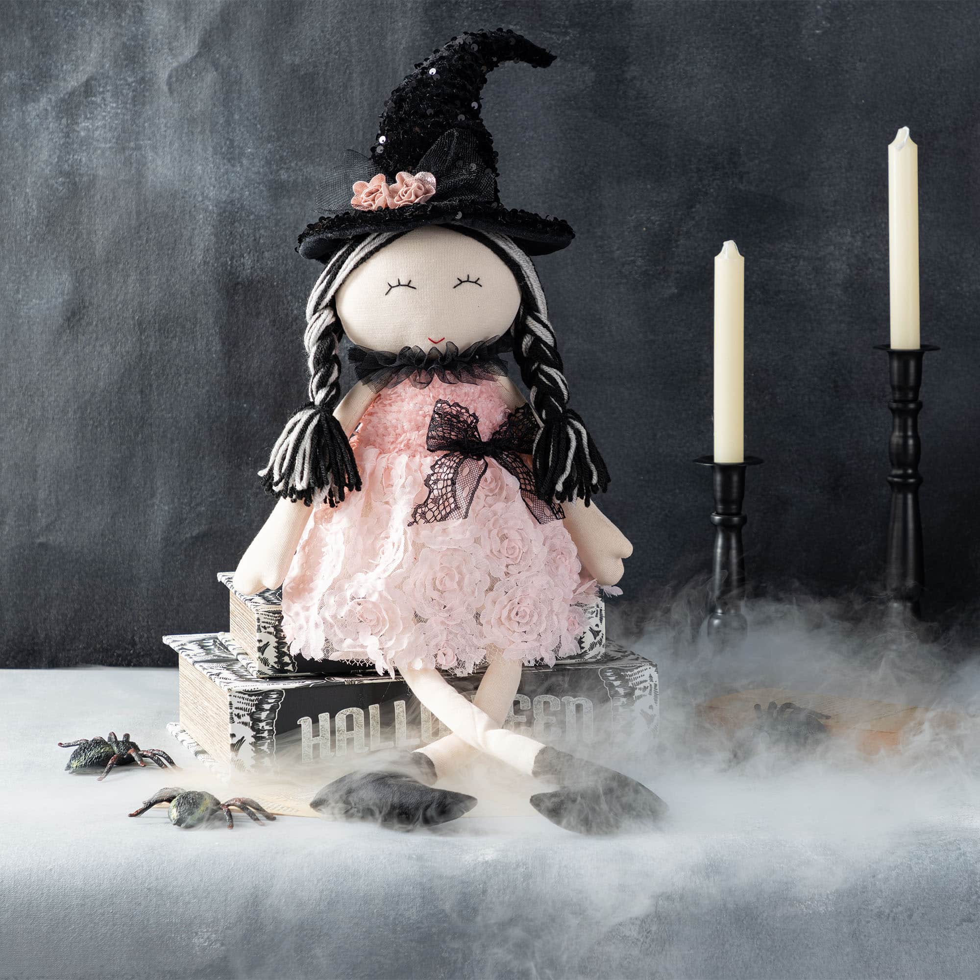 Glitzhome® 29"H Halloween Pink Fabric Dressed Witch Sitter