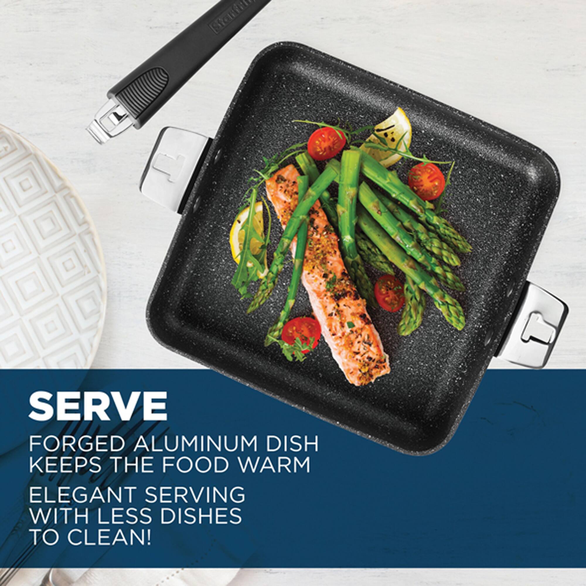 The Rock&#xAE; by Starfrit&#xAE; 9&#x22; Fry Pan &#x26; Square Dish with T-Lock Detachable Handle