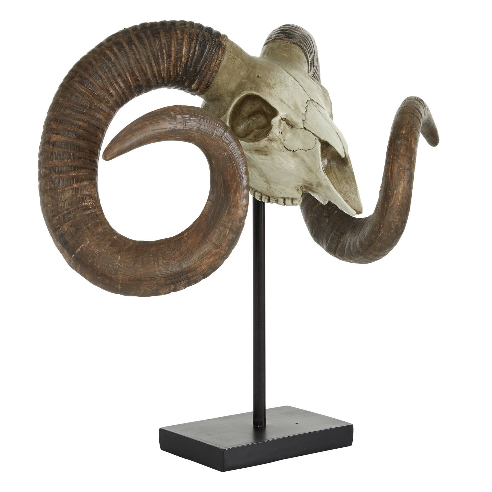 17&#x22; Brown Skull Traditional Sculpture