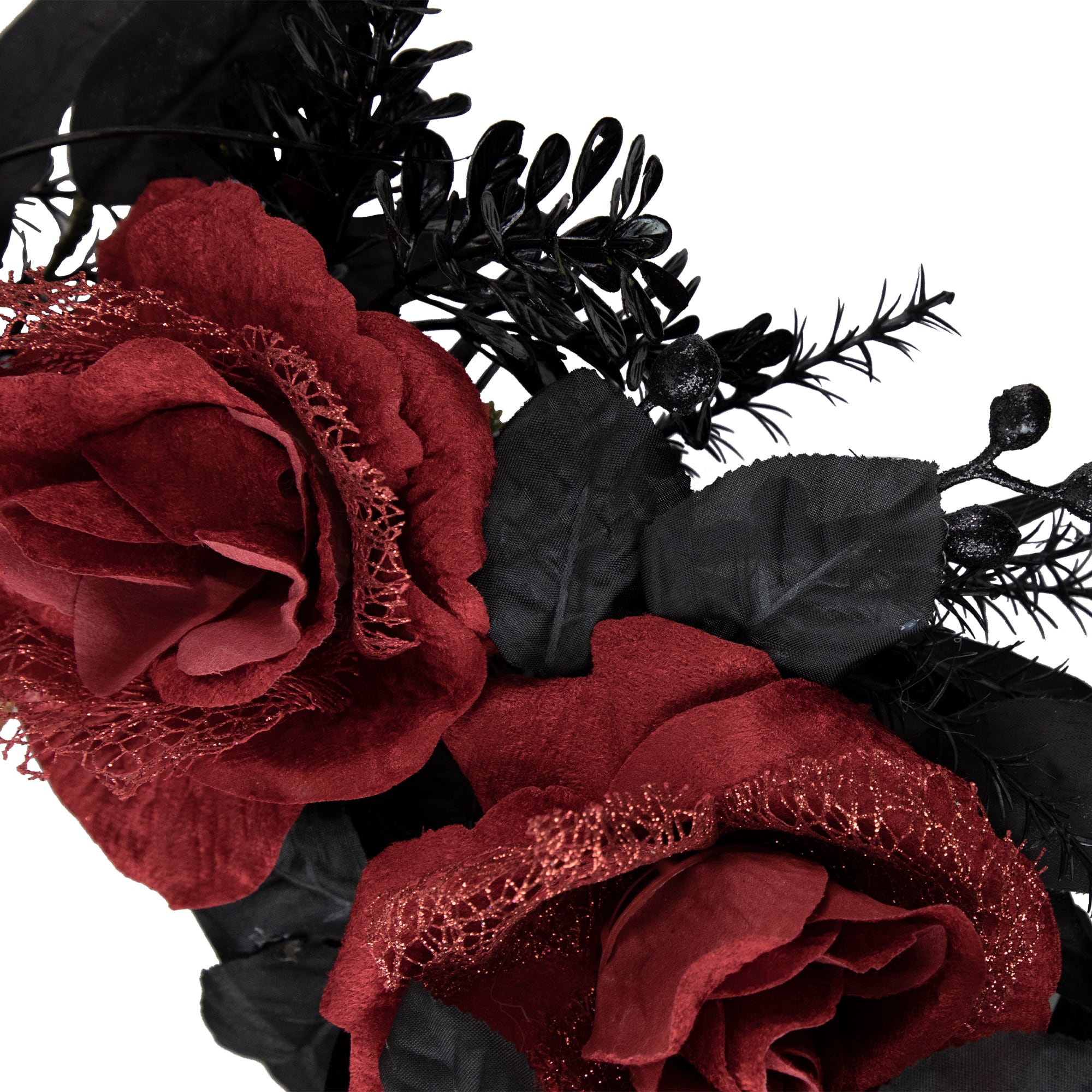 22&#x22; Red &#x26; Gold Roses with Black Foliage Halloween Wreath