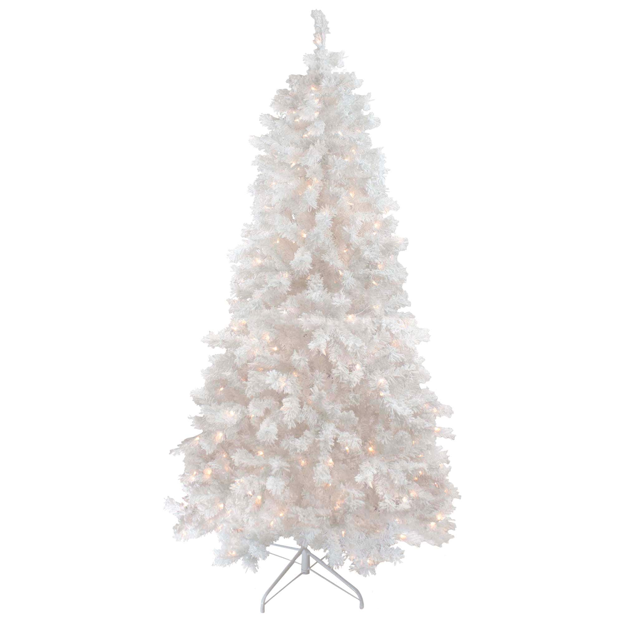 6.5ft. Pre-Lit Flocked White Spruce Artificial Christmas Tree, Clear Lights