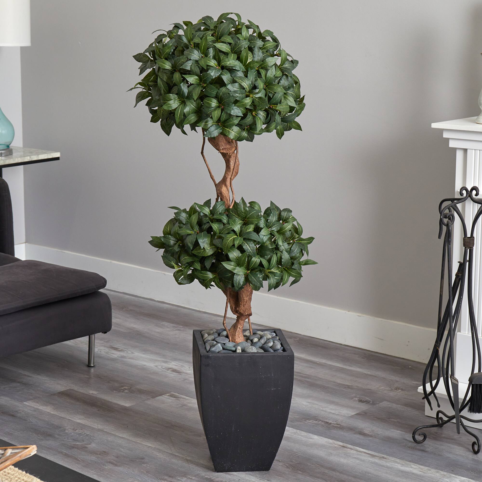 4.5ft. Sweet Bay Double Topiary Tree in Black Planter
