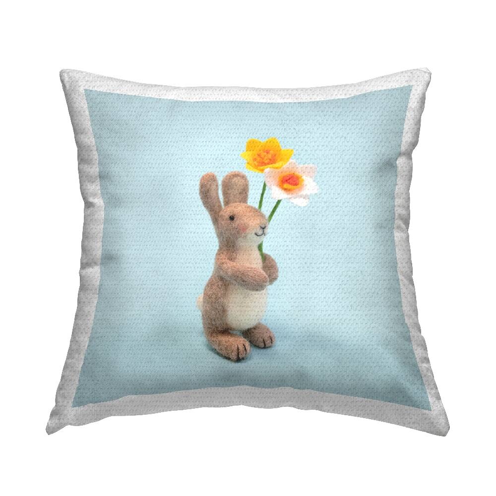 Stupell Industries Spring Blue Happy Rabbit Daffodil Outdoor Printed Pillow