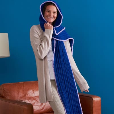 margarines hooded scarf blue フードスカーフ Royal Blue Hoodie Scarf With Orange Lining and Light Blue Pashmina