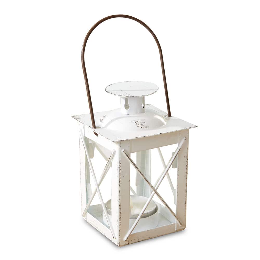 Kate Aspen® Luminous Distressed White Lantern Tea Light Holder, 4ct.