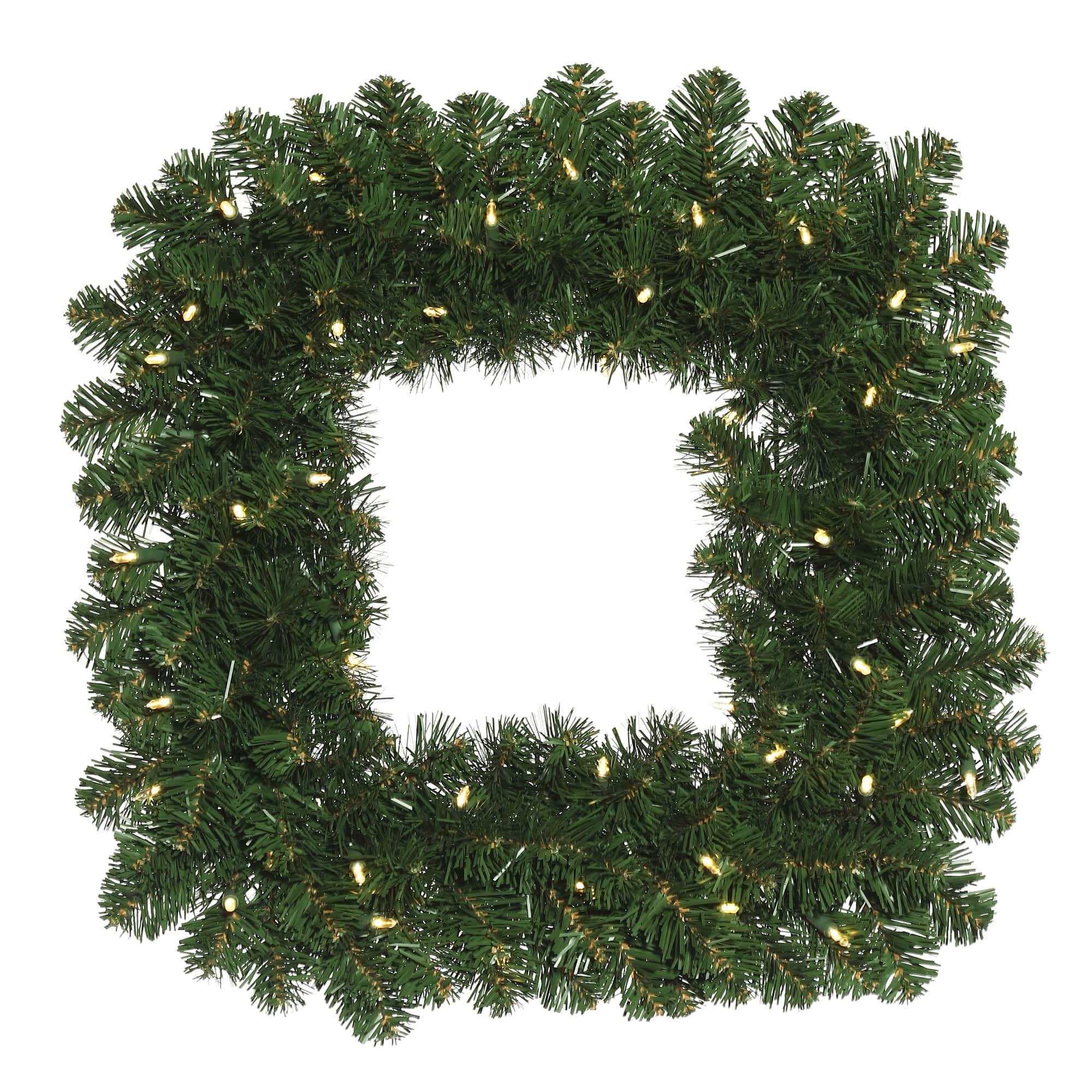24" Pre-Lit Oregon Fir Christmas Square Wreath, Warm White LED Lights