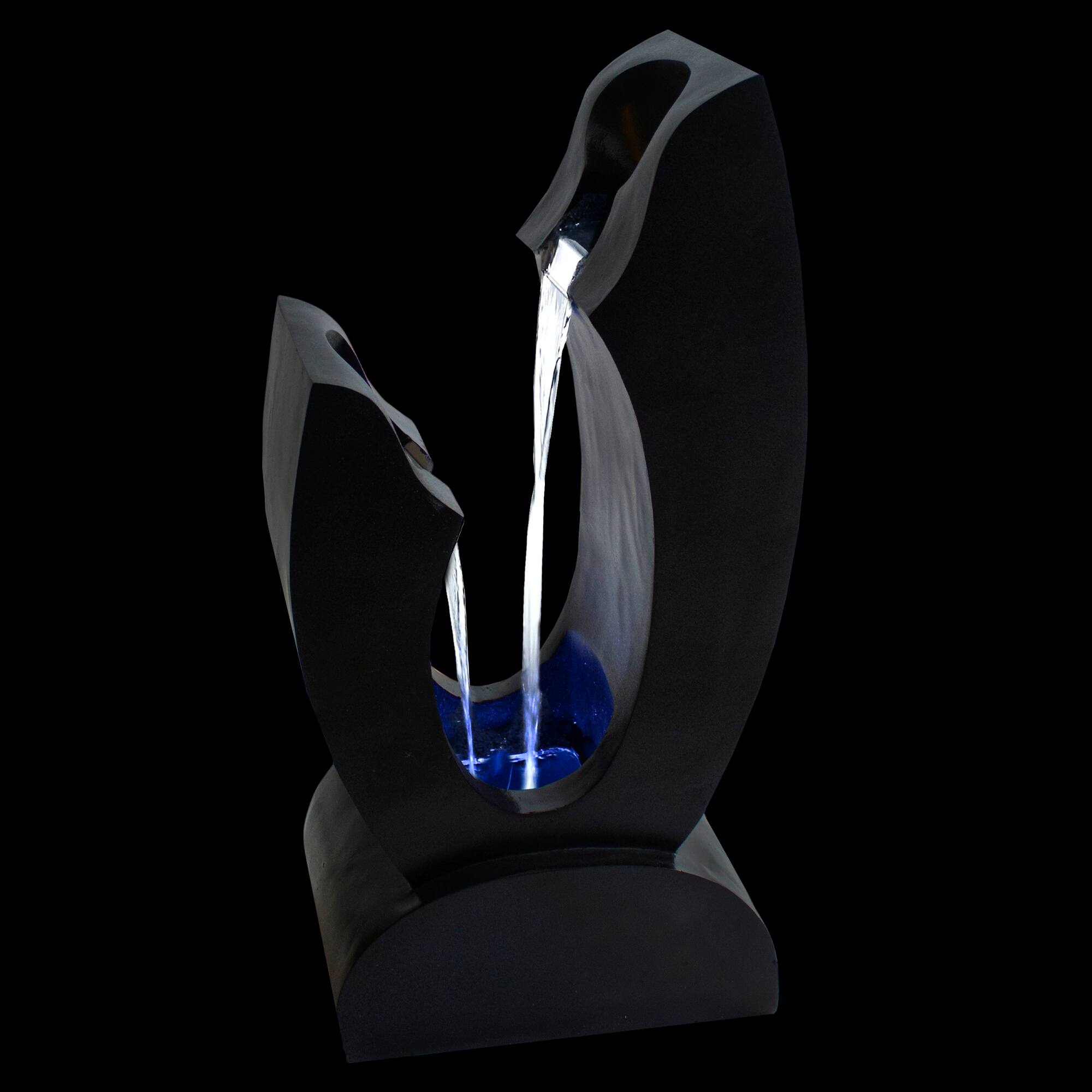 31.5&#x22; Black Lighted Modern Outdoor Garden Water Fountain