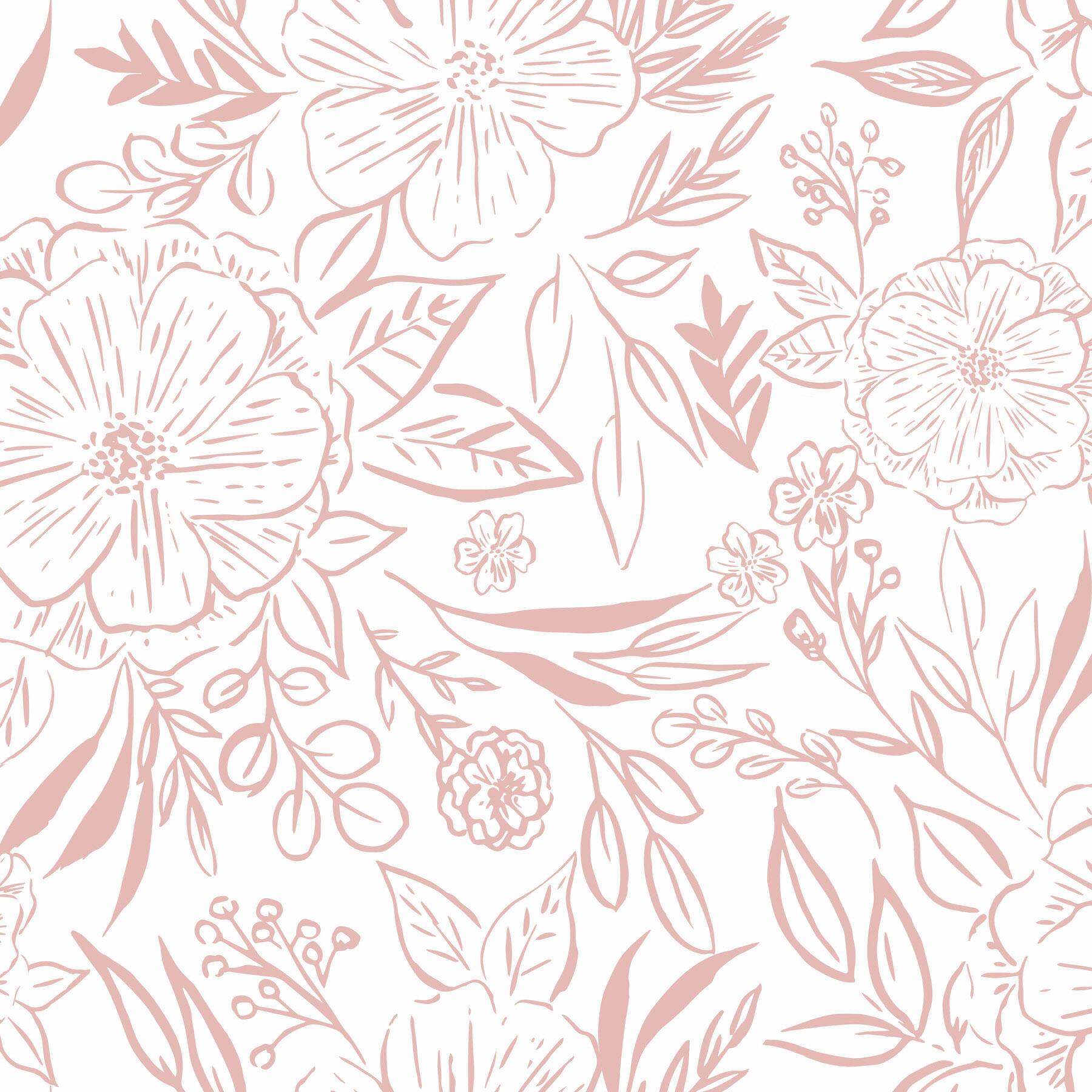 RoomMates Pink & White Floral Sketch Peel & Stick Wallpaper