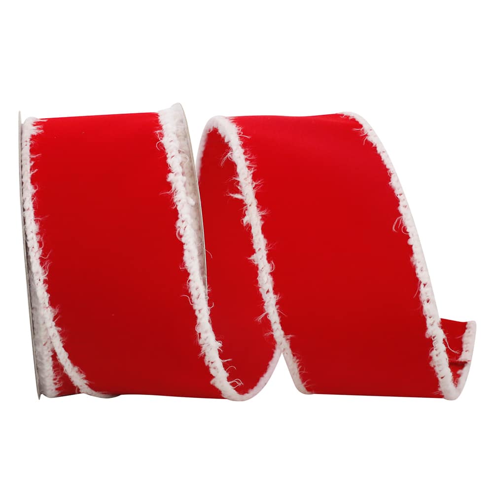JAM Paper 2.5&#x22; x 10yd. Red Velvet Snowy Wired Edge Ribbon
