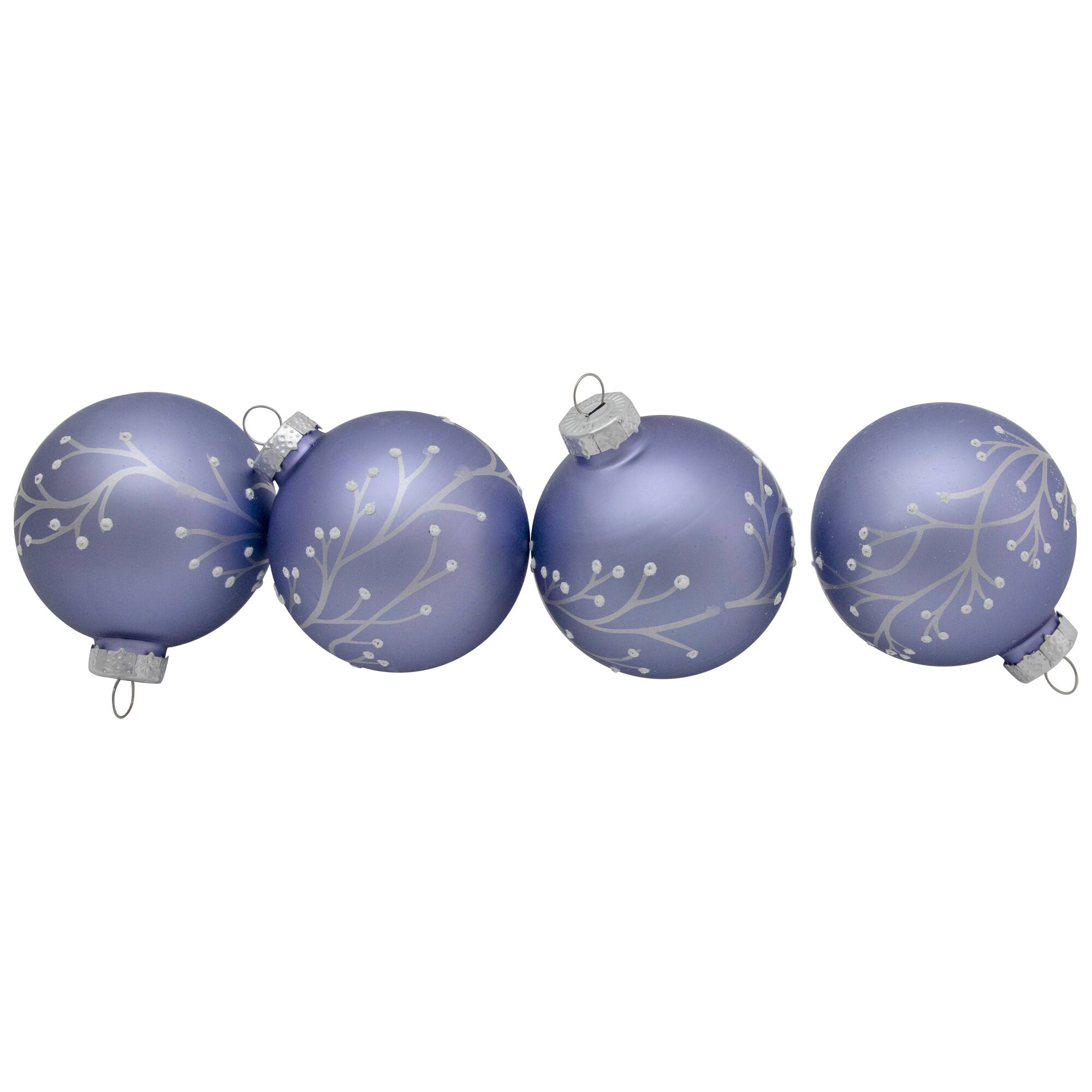 4ct. 2.5" Matte Purple Glass Ball Ornaments with Branch Design