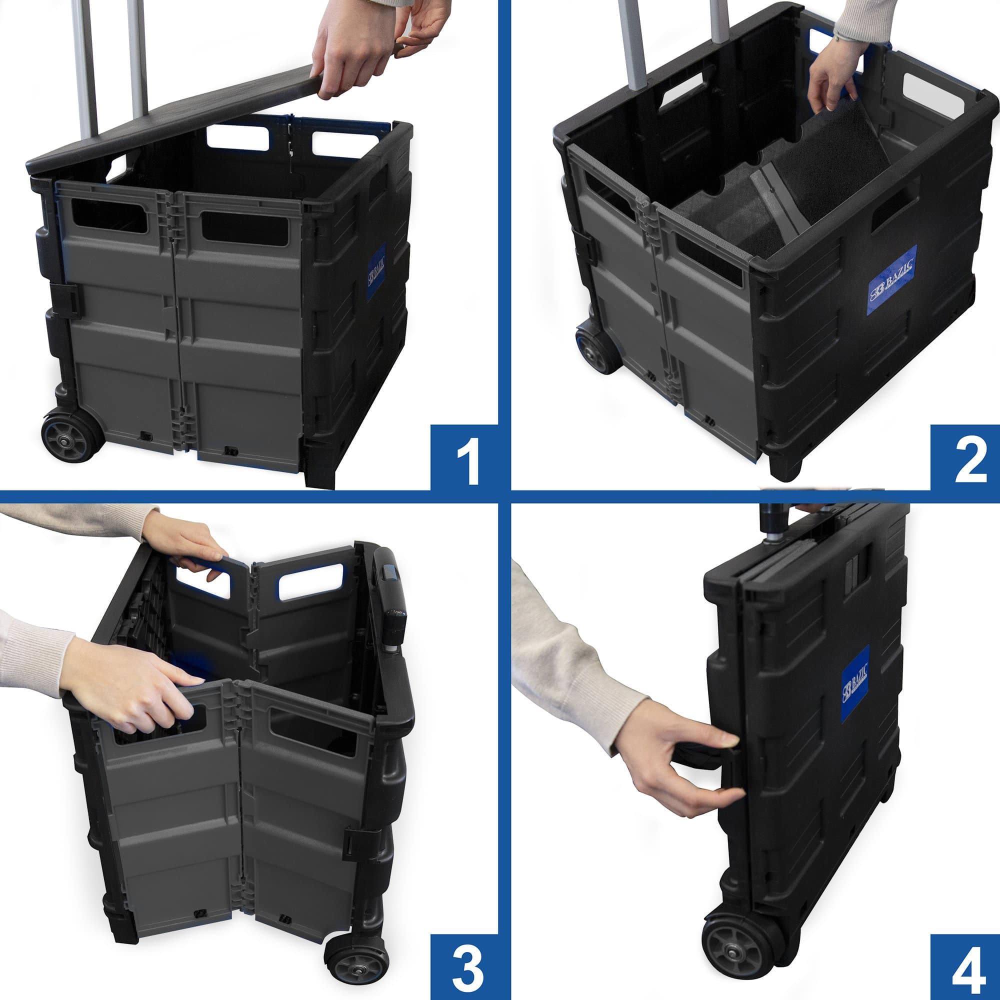 BAZIC&#xAE; Folding Cart on Wheels with Lid Cover