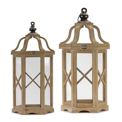 Iron & Wood Lantern Set, 23.5