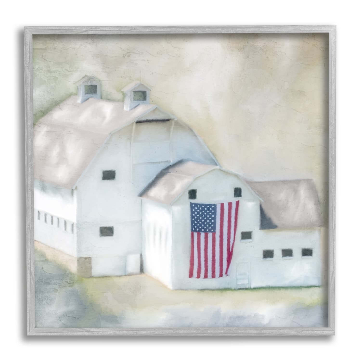 Stupell Industries American Flag White Farmhouse Barn Rural Countryside Framed Giclee Art