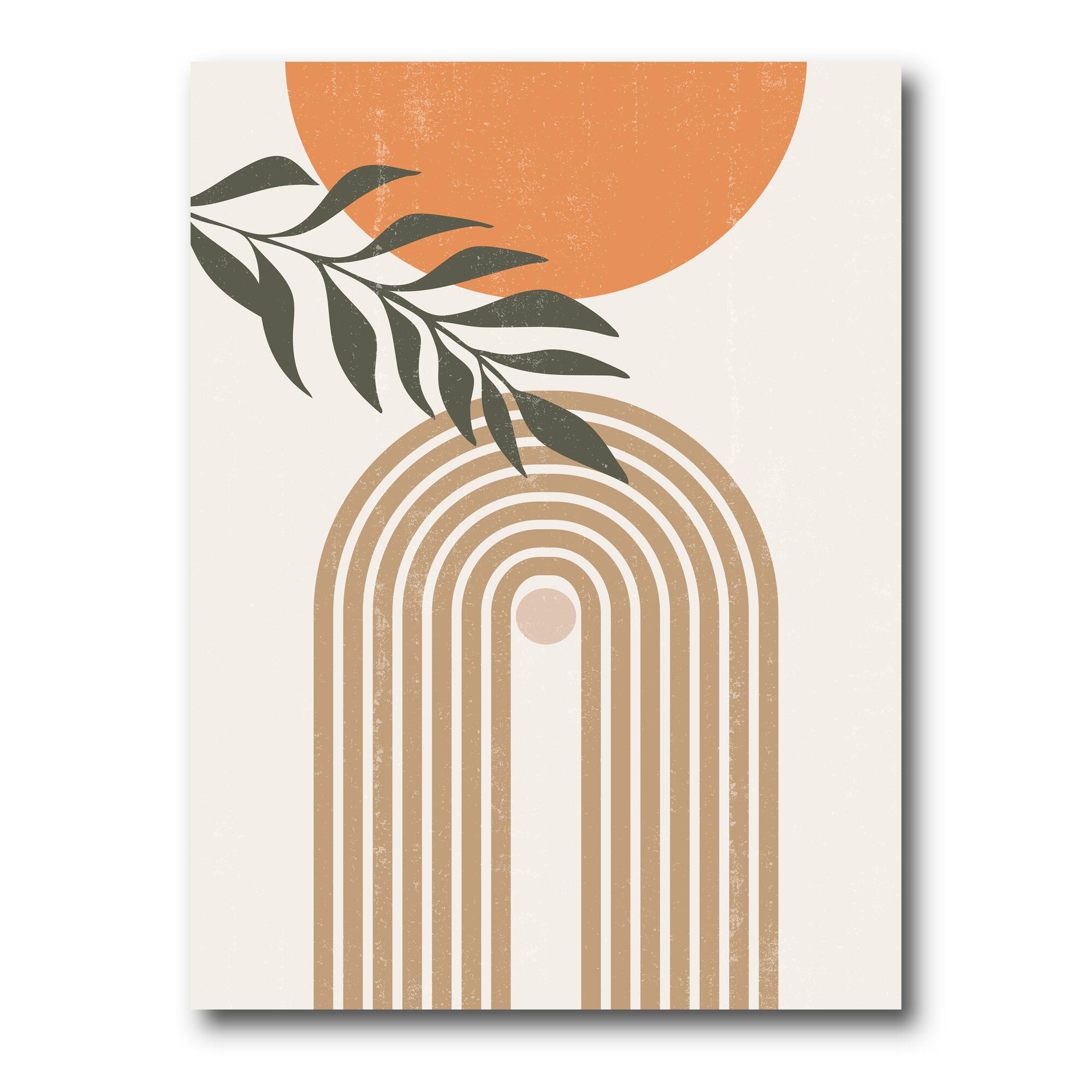 Designart - Abstract Sun Moon Leaves I - Modern Canvas Wall Art Print
