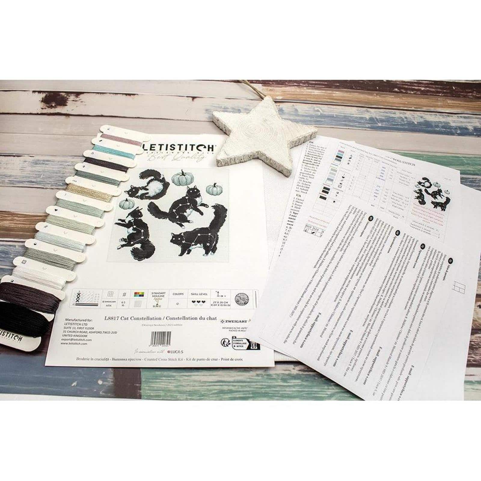 LetiStitch Cat Constellation Counted Cross Stitch Kit