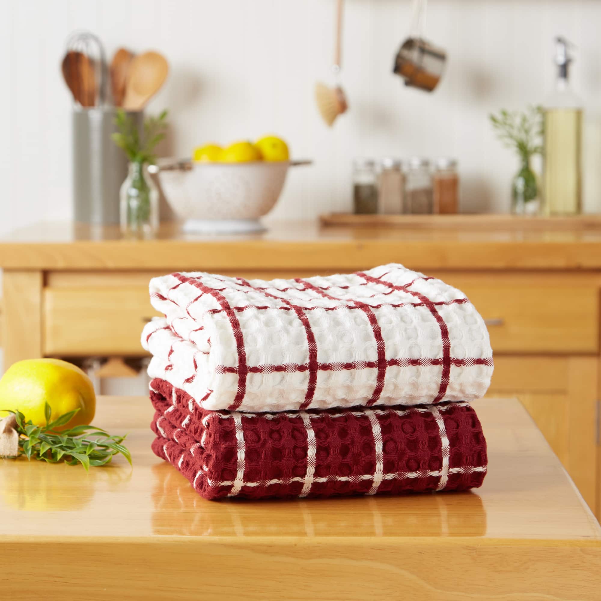 DII® Windowpane Oversized Washed Waffle Dishtowels, 2ct.
