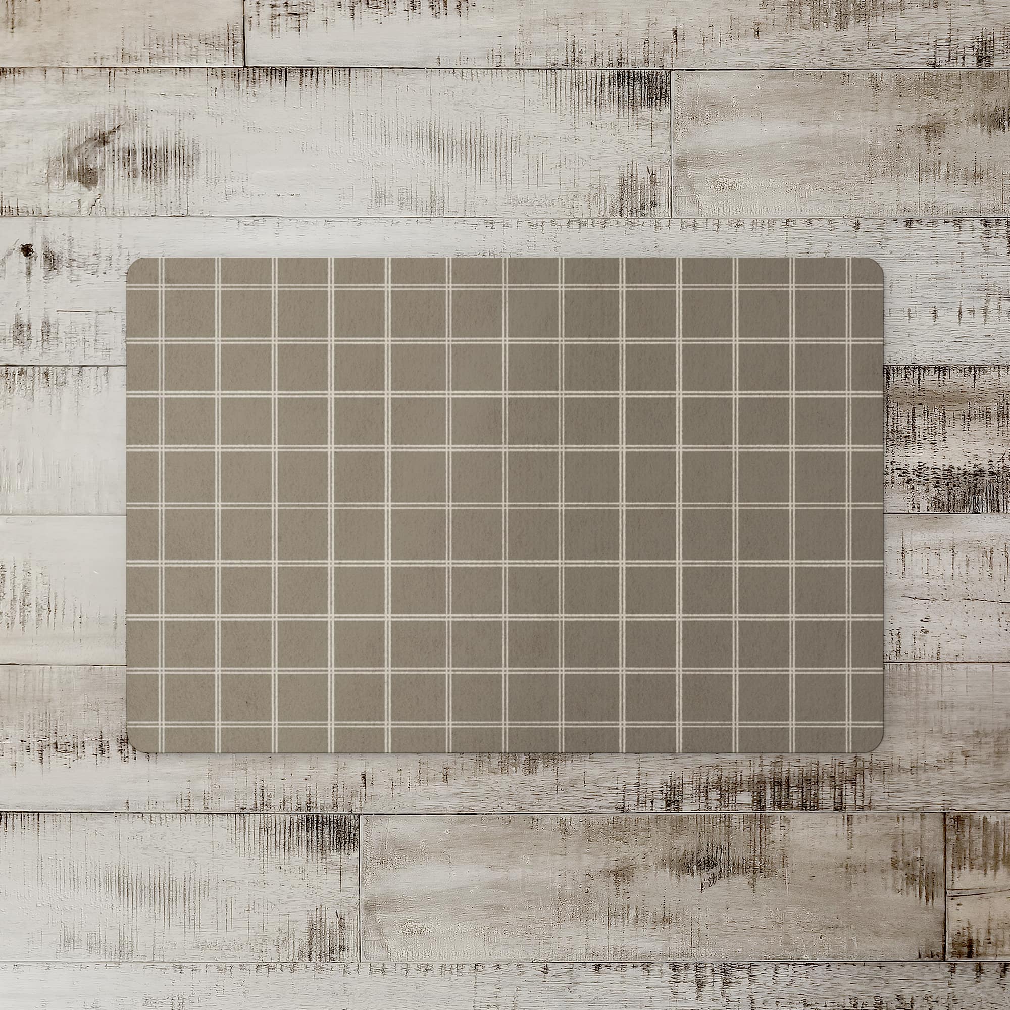 Taupe & White Check Floor Mat