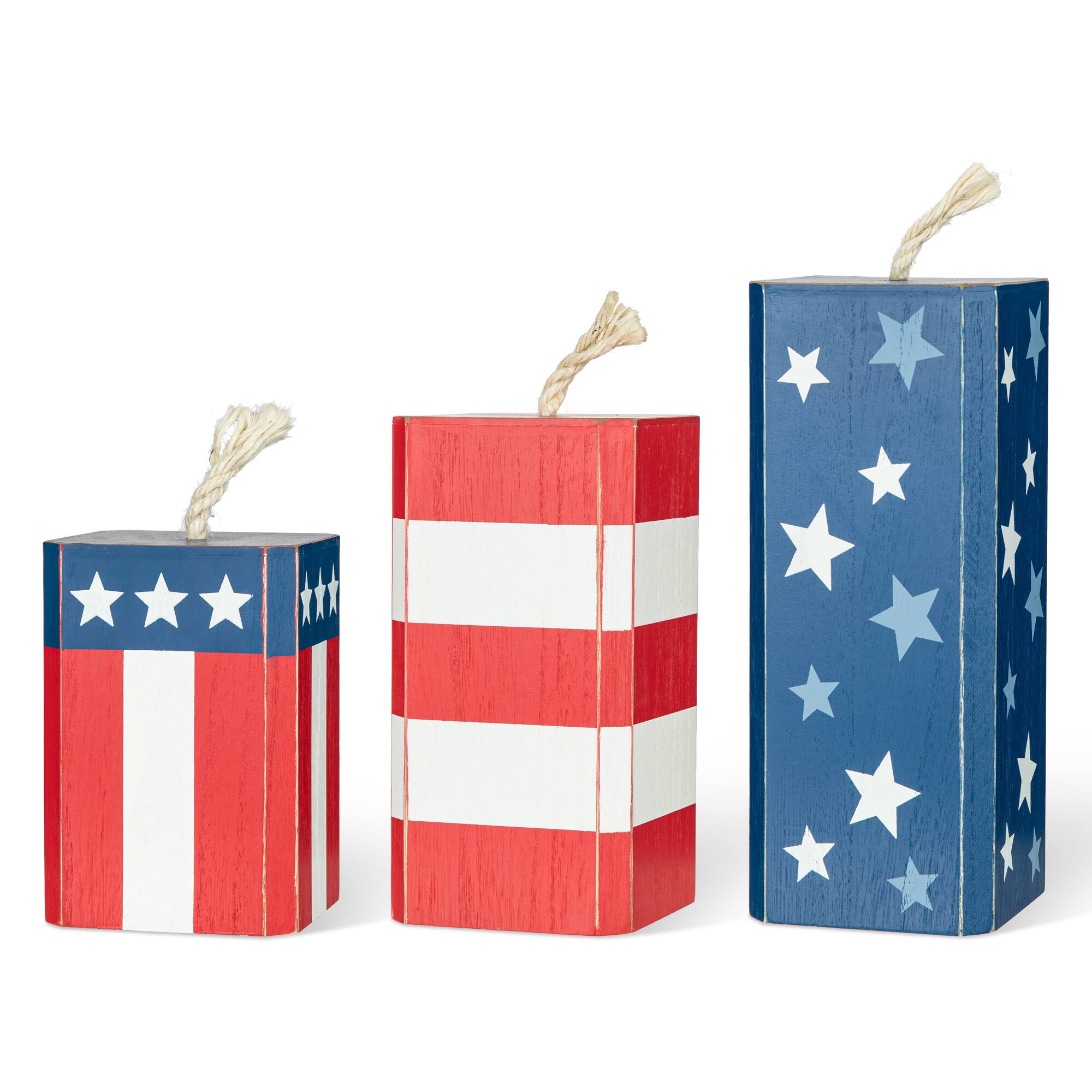 Glitzhome® Wooden Patriotic America Firecracker Table Décor Set