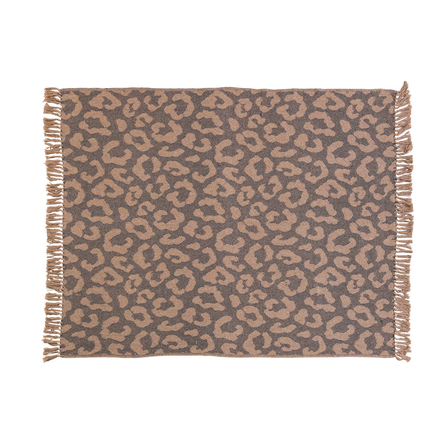 Hello Honey® Black & Tan Leopard Print Woven Recycled Cotton Blend Throw with Fringe