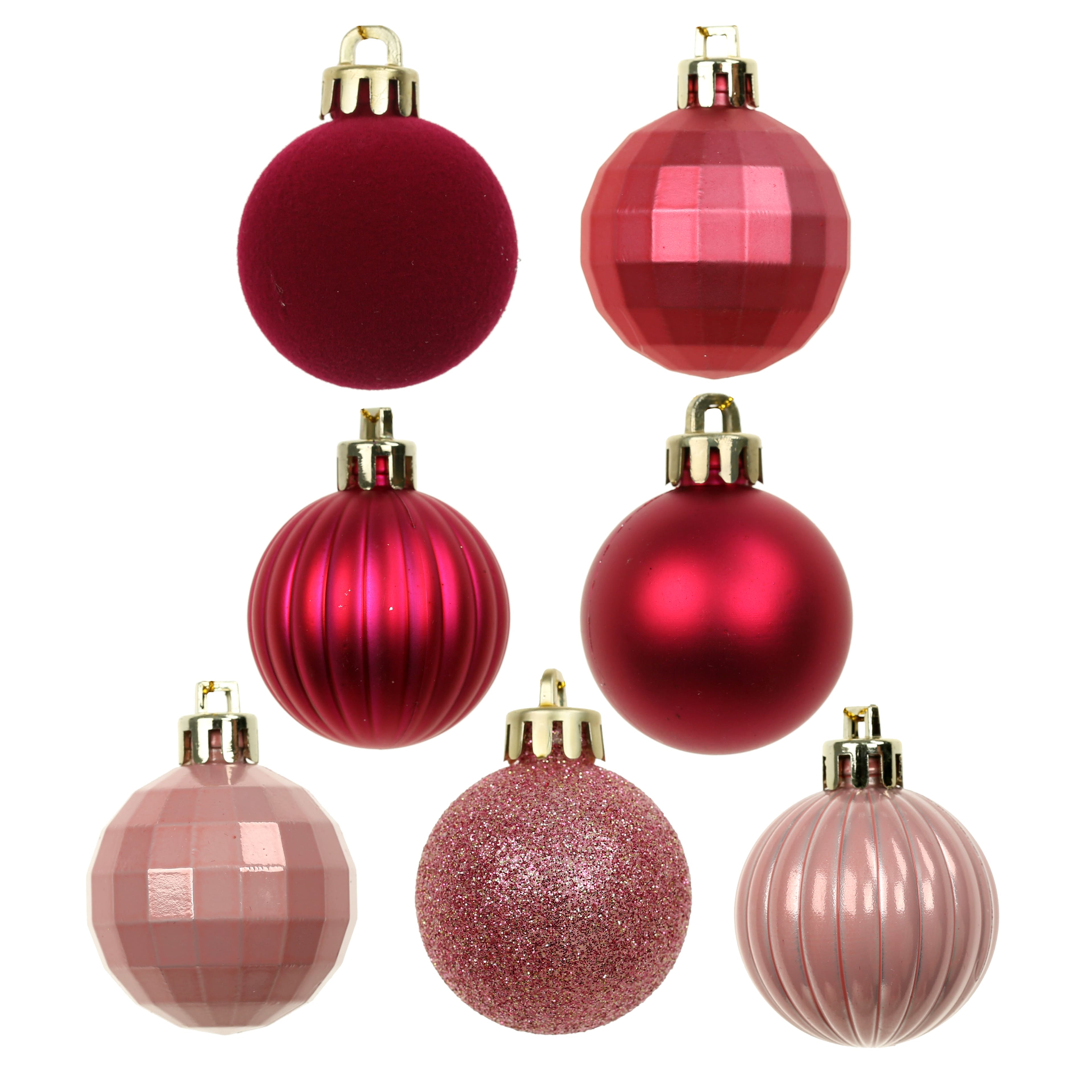 7 Pack 1.5" Holly Jolly Pink Shatterproof Ornaments by Ashland®