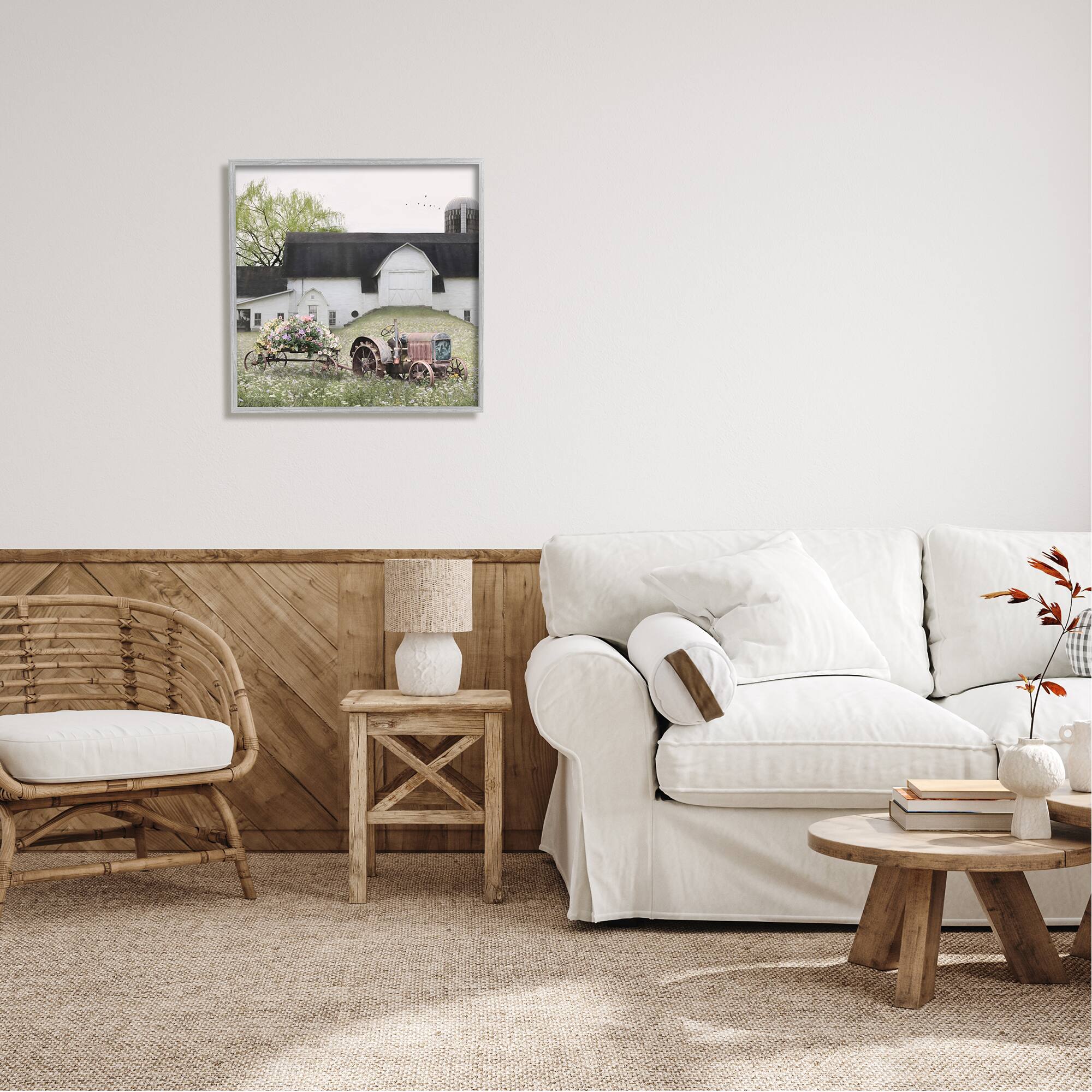 Stupell Industries Floral Tractor and Flower Field Barn Framed Giclee Art