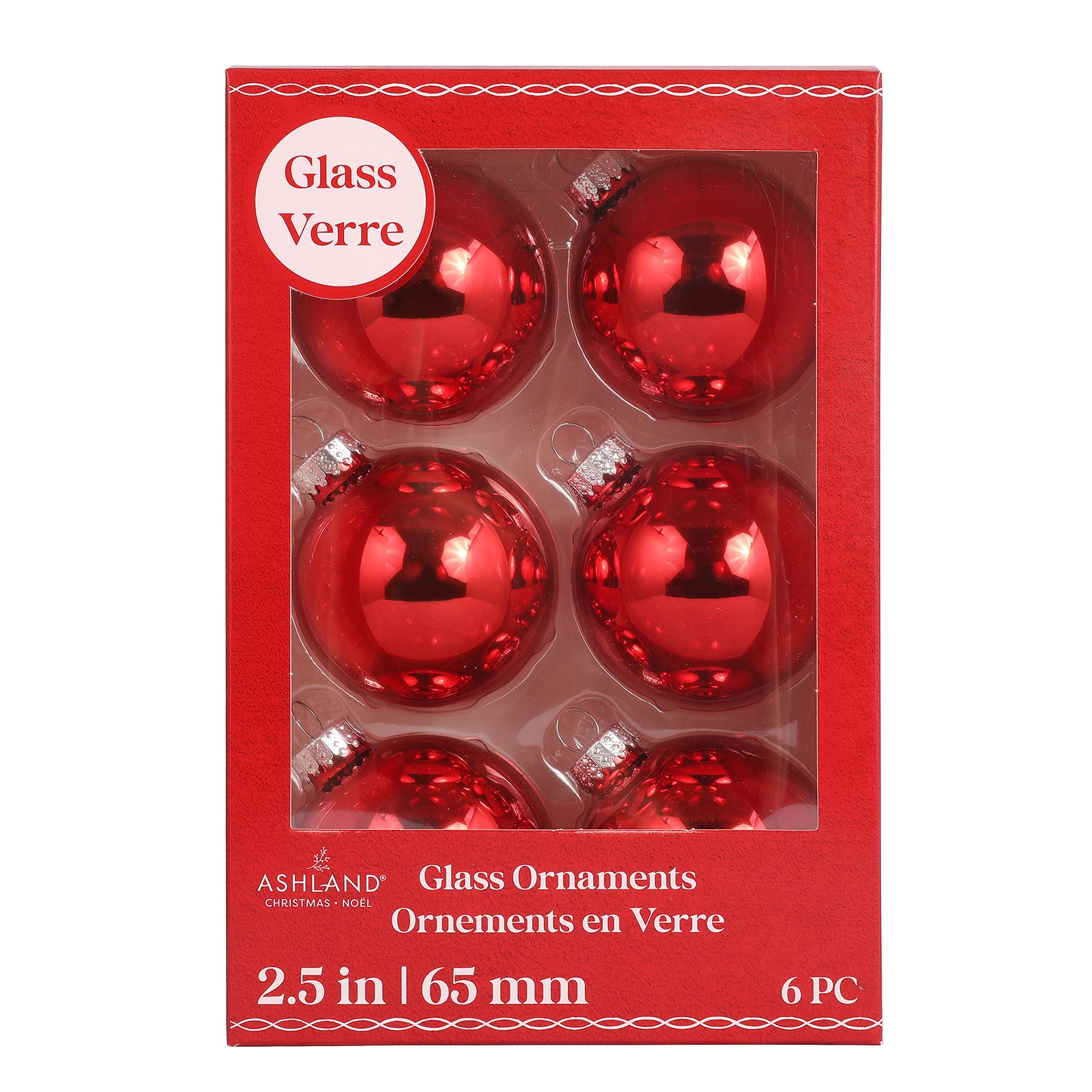 6 Pack 2.5&#x22; Red Shiny Glass Ball Ornaments by Ashland&#xAE;