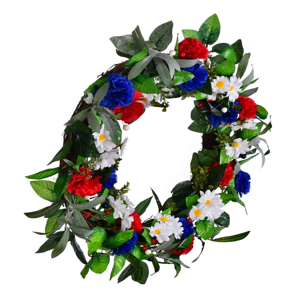 22&#x22; Red, White &#x26; Blue Floral Wreath With Berries