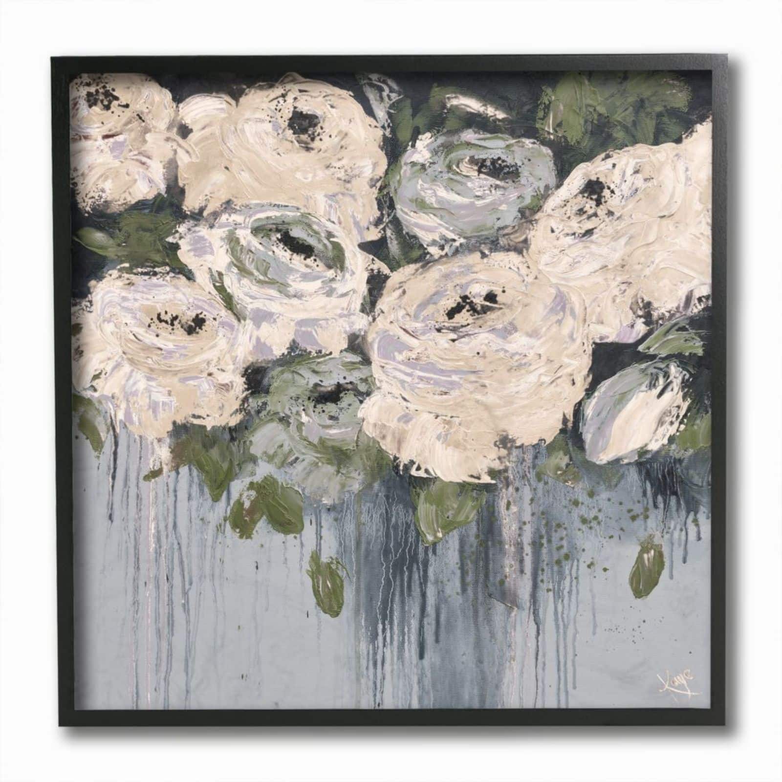 Stupell Industries Dripping Flowers Grey Textured Painting Framed Wall Art