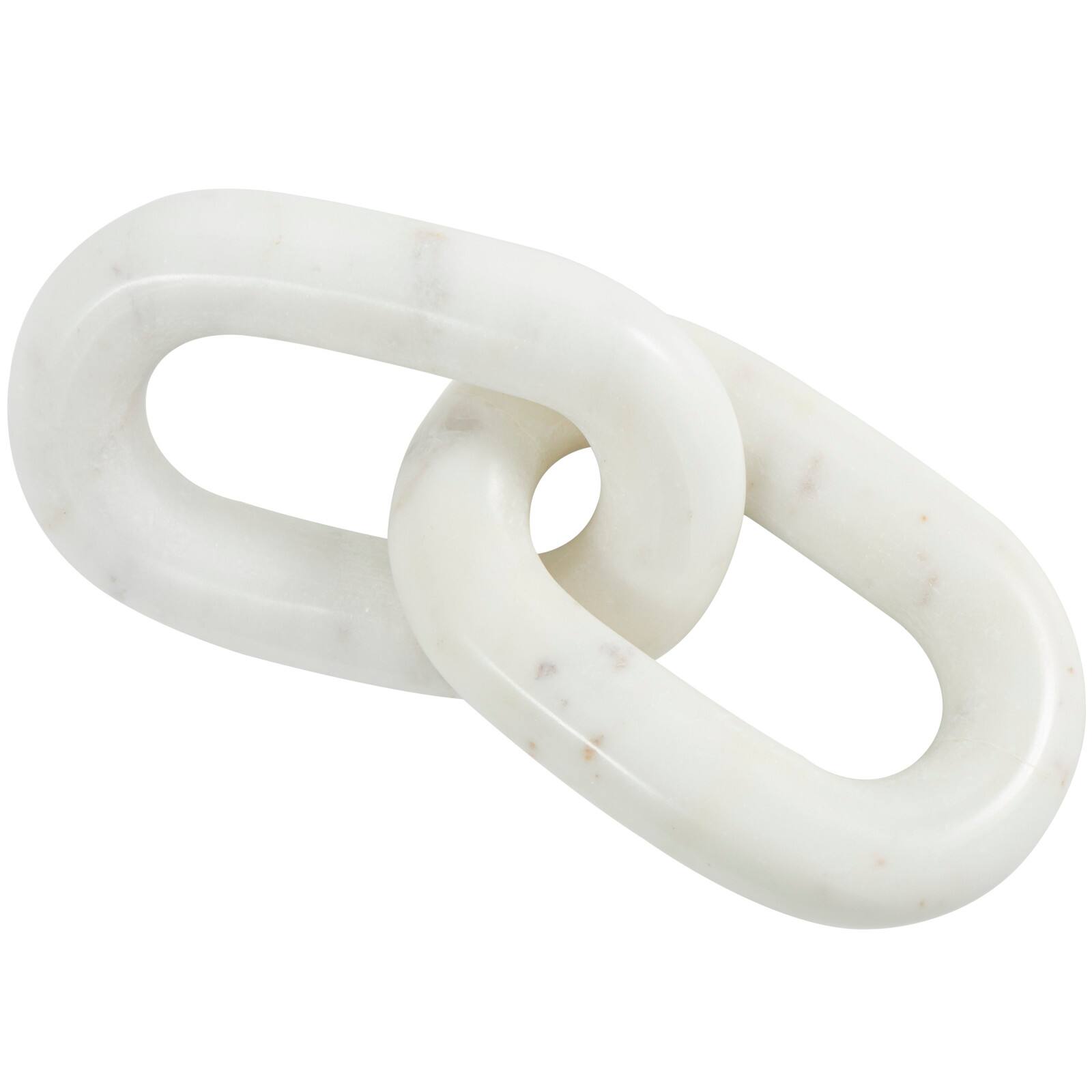 9" White Marble Geometric 2 Link Chain Sculpture Décor