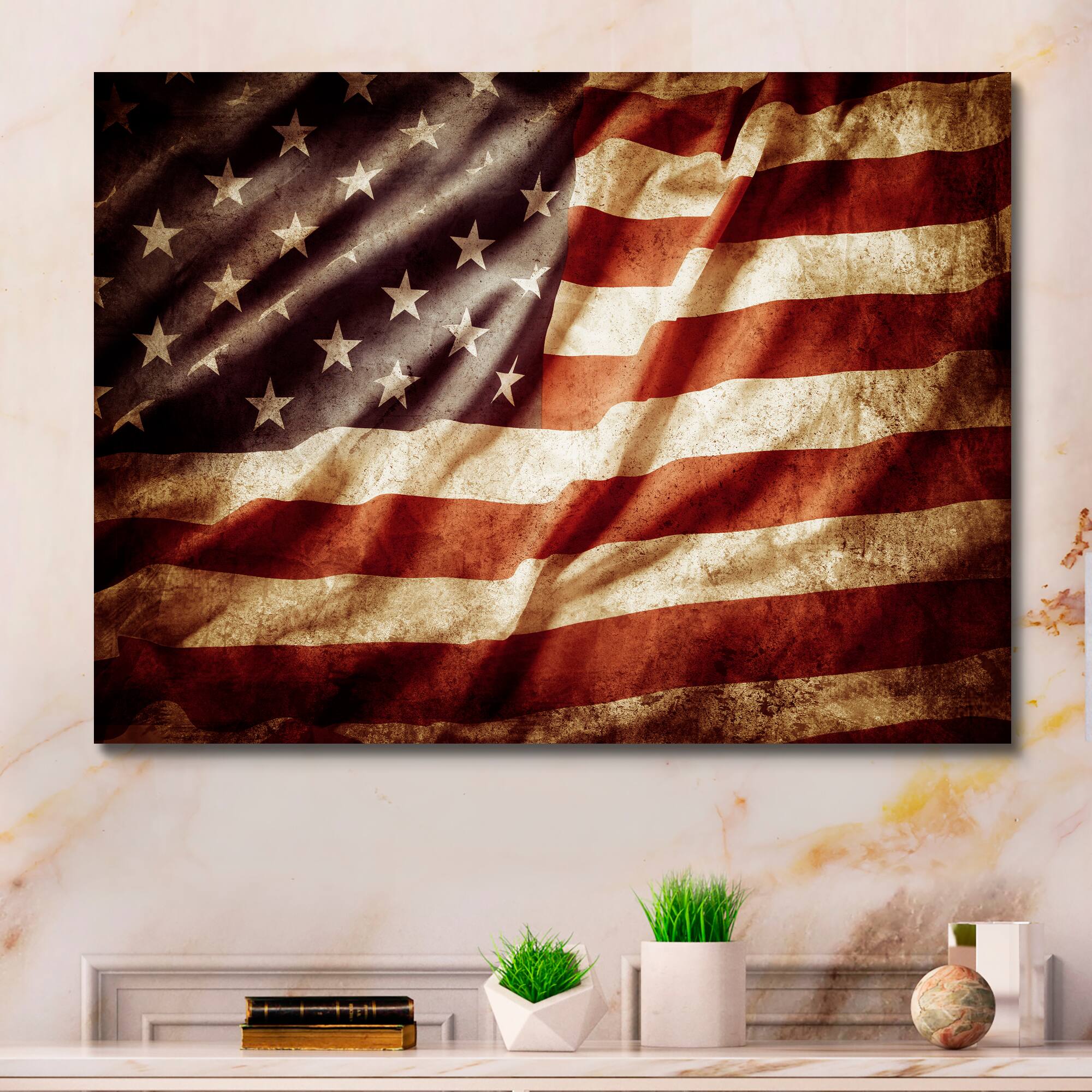 Designart - American Flag - Contemporary Canvas Art Print
