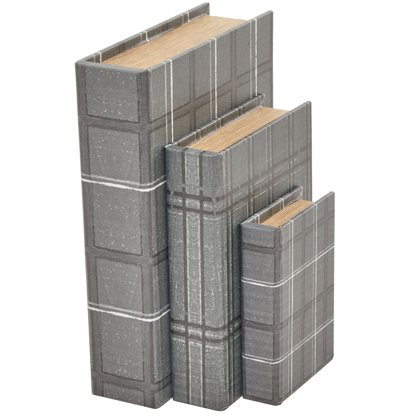Gray Plaid Faux Leather Faux Book Box Set