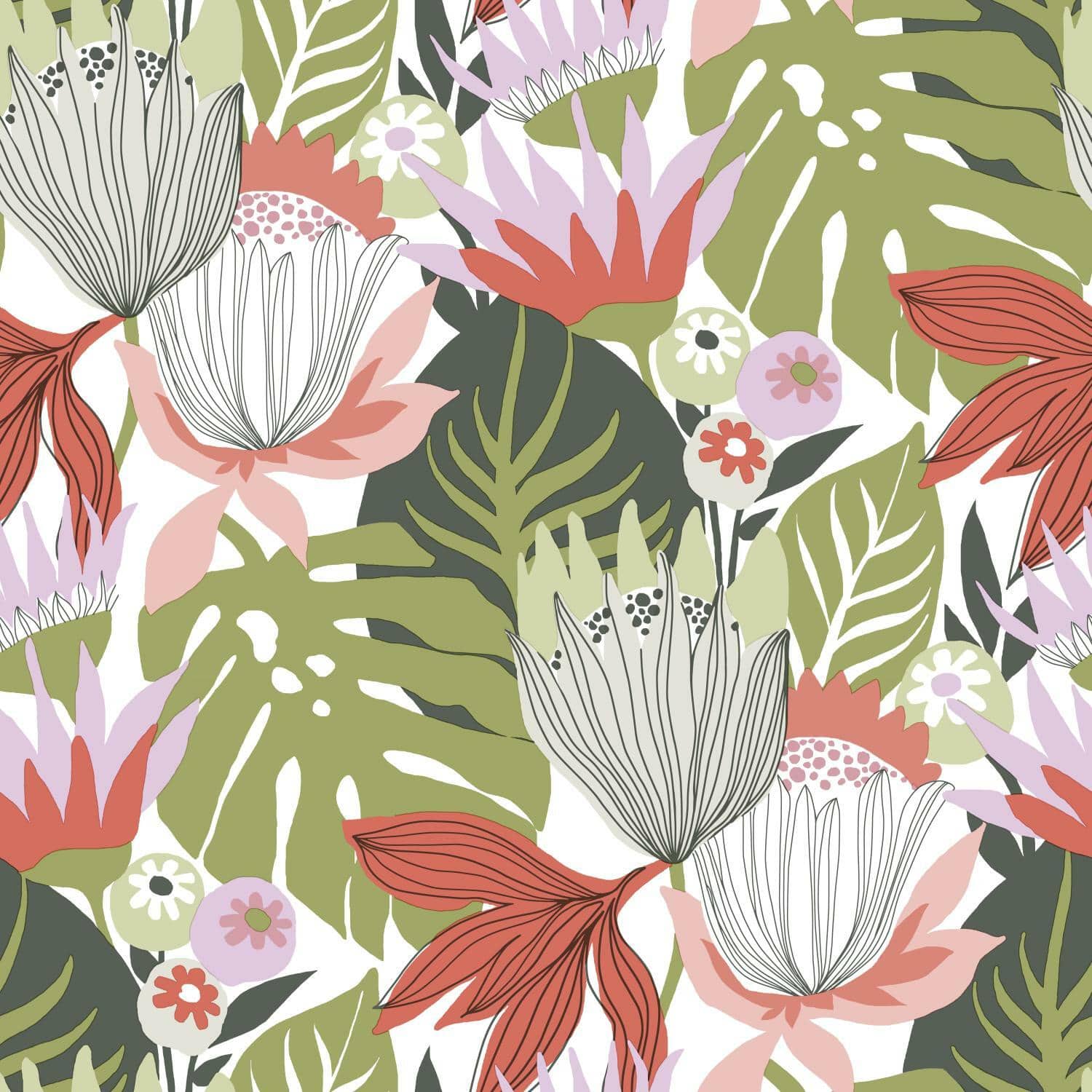 RoomMates Retro Tropical Leaves Peel & Stick Wallpaper