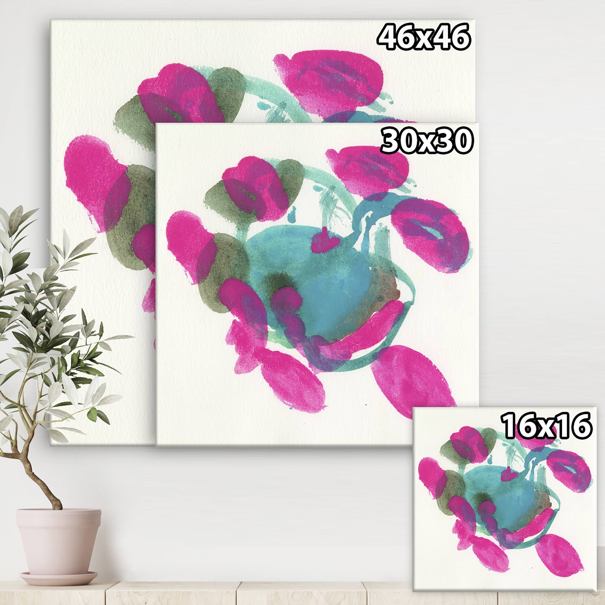Designart - Fuchsia And Blue Scribble IV - Mid-Century Modern Canvas Wall Art