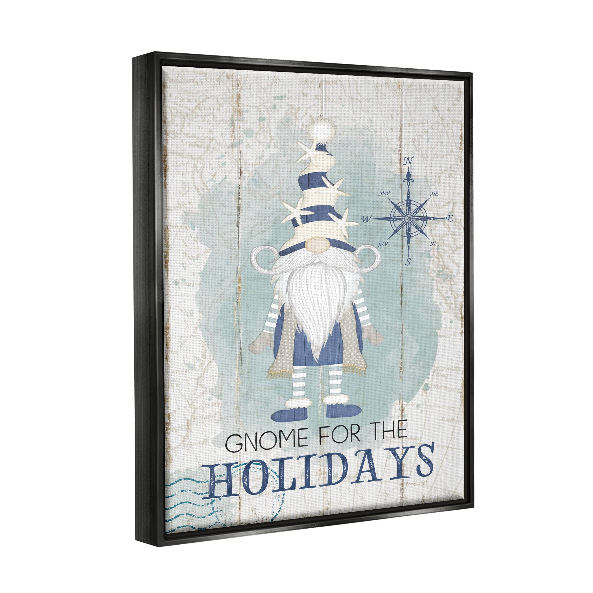 Stupell Industries Gnome For The Holidays Nautical Framed Floater Canvas Wall Art