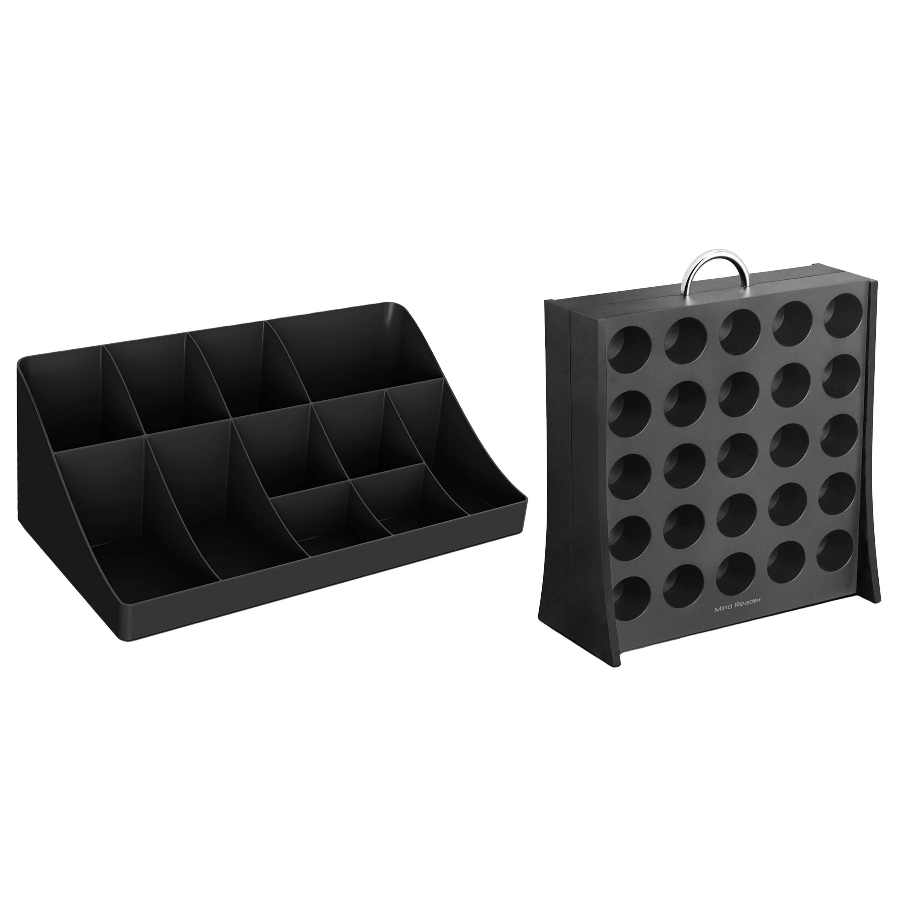 Mind Reader Black 11 Compartment Coffee Condiment Organizer &#x26; 50 Capacity Single Serve Coffee Pod Holder Storage Organizer